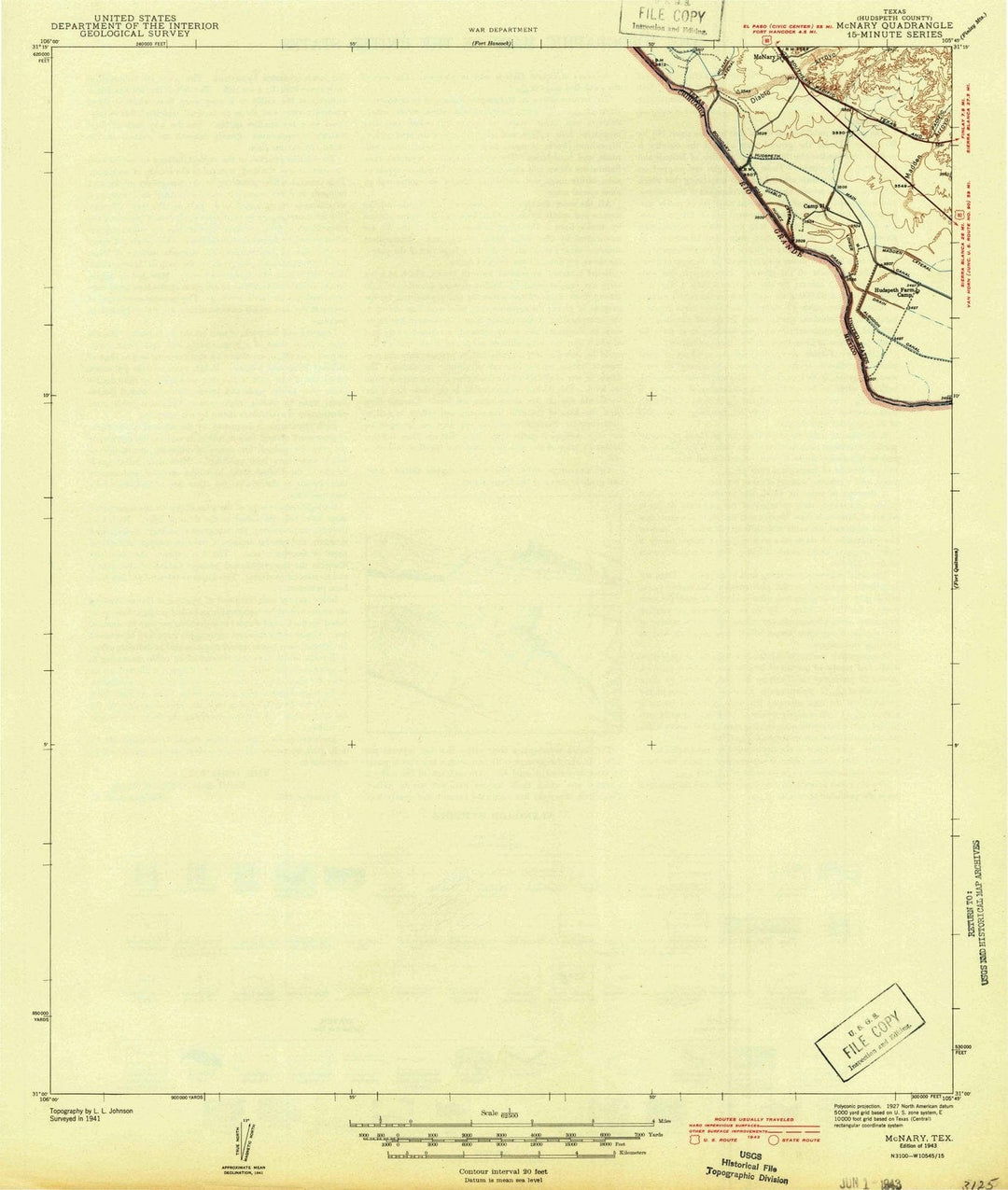 1943 McNary, TX - Texas - USGS Topographic Map