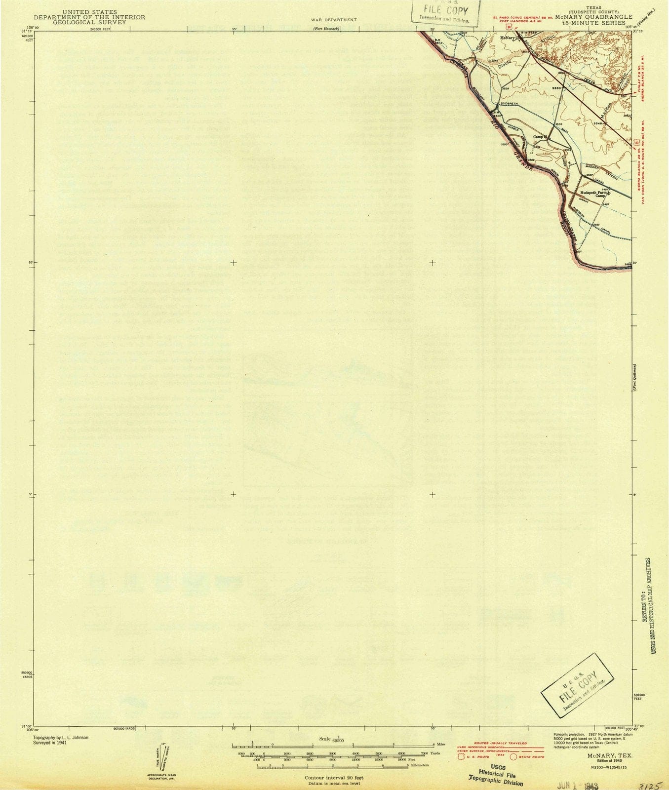 1943 McNary, TX - Texas - USGS Topographic Map