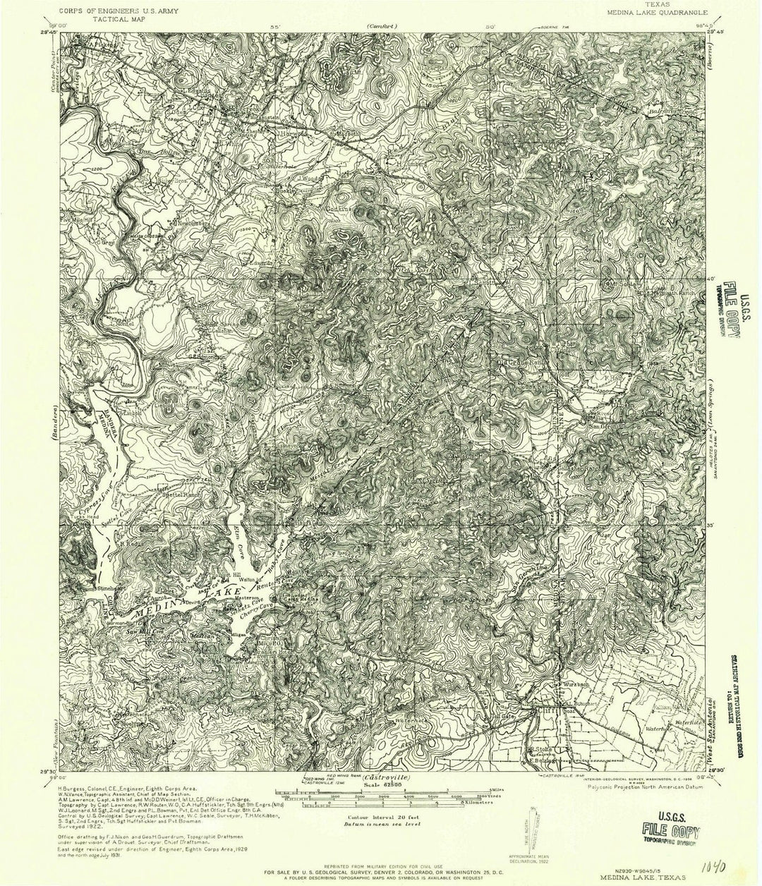 1956 Medina Lake, TX - Texas - USGS Topographic Map