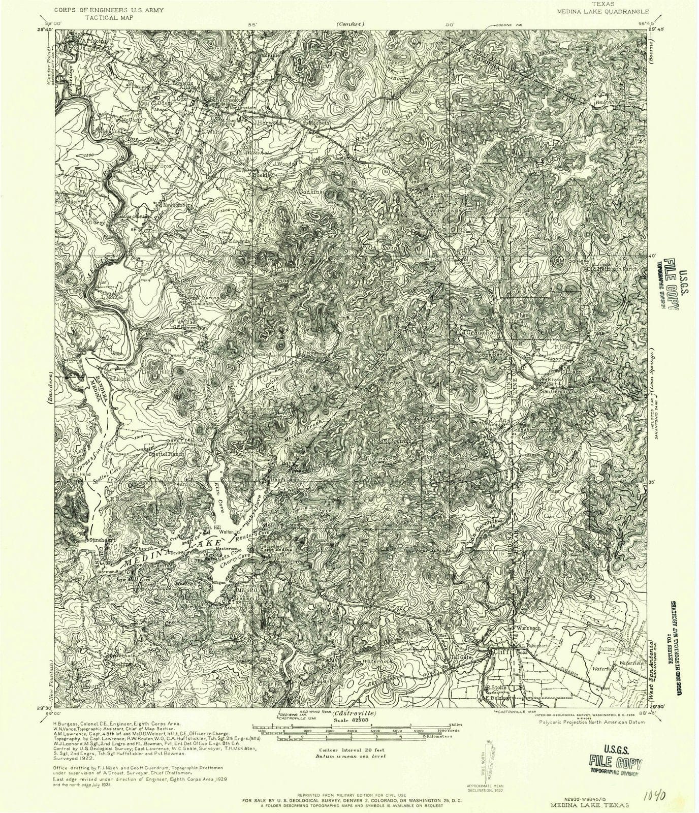 1956 Medina Lake, TX - Texas - USGS Topographic Map