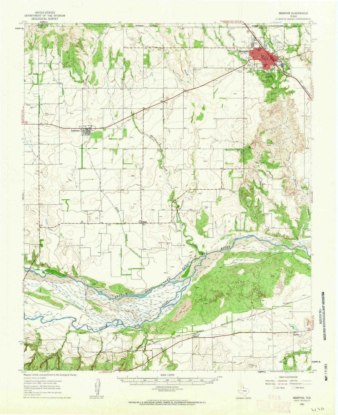 1961 Memphis, TX - Texas - USGS Topographic Map