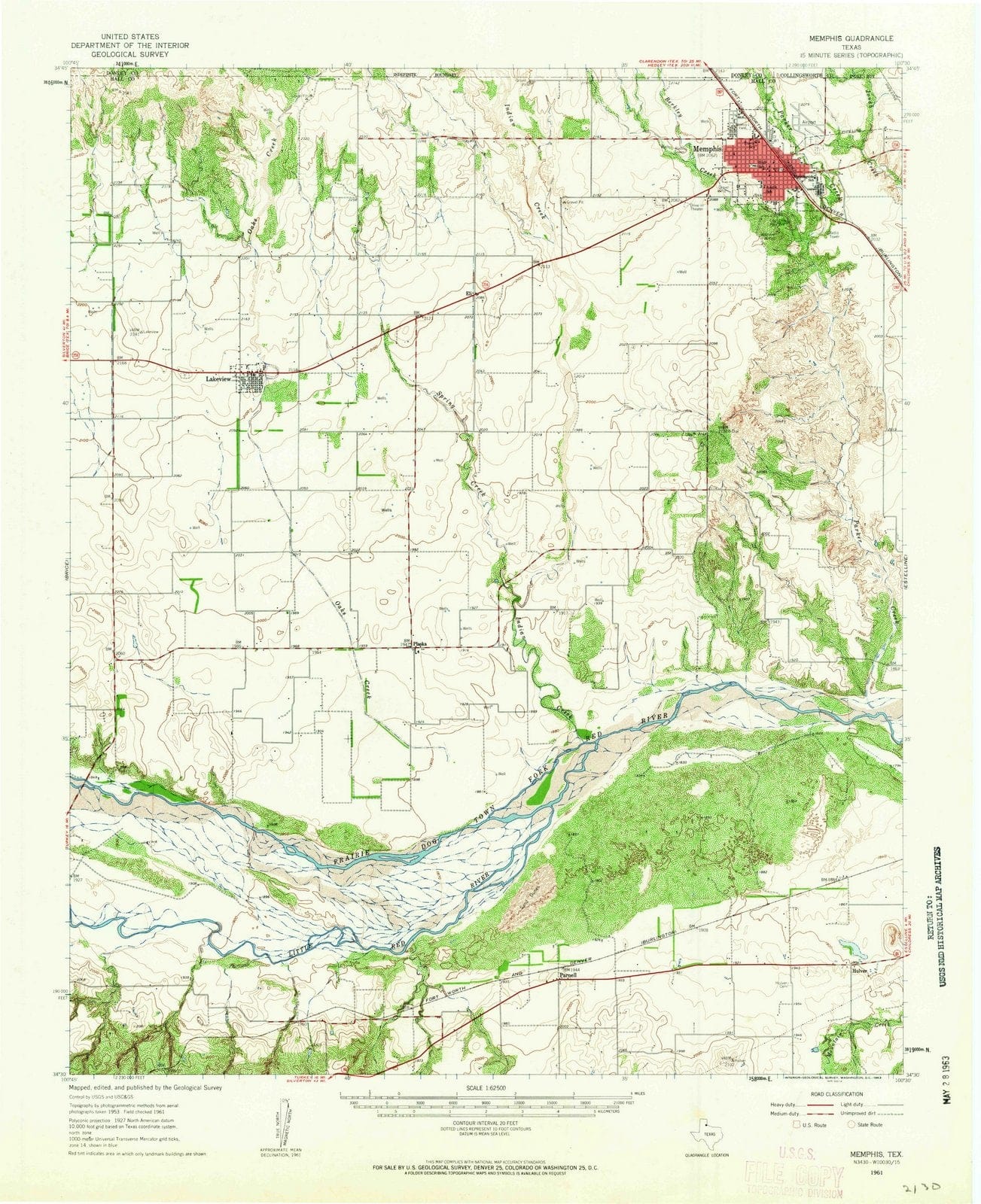 1961 Memphis, TX - Texas - USGS Topographic Map