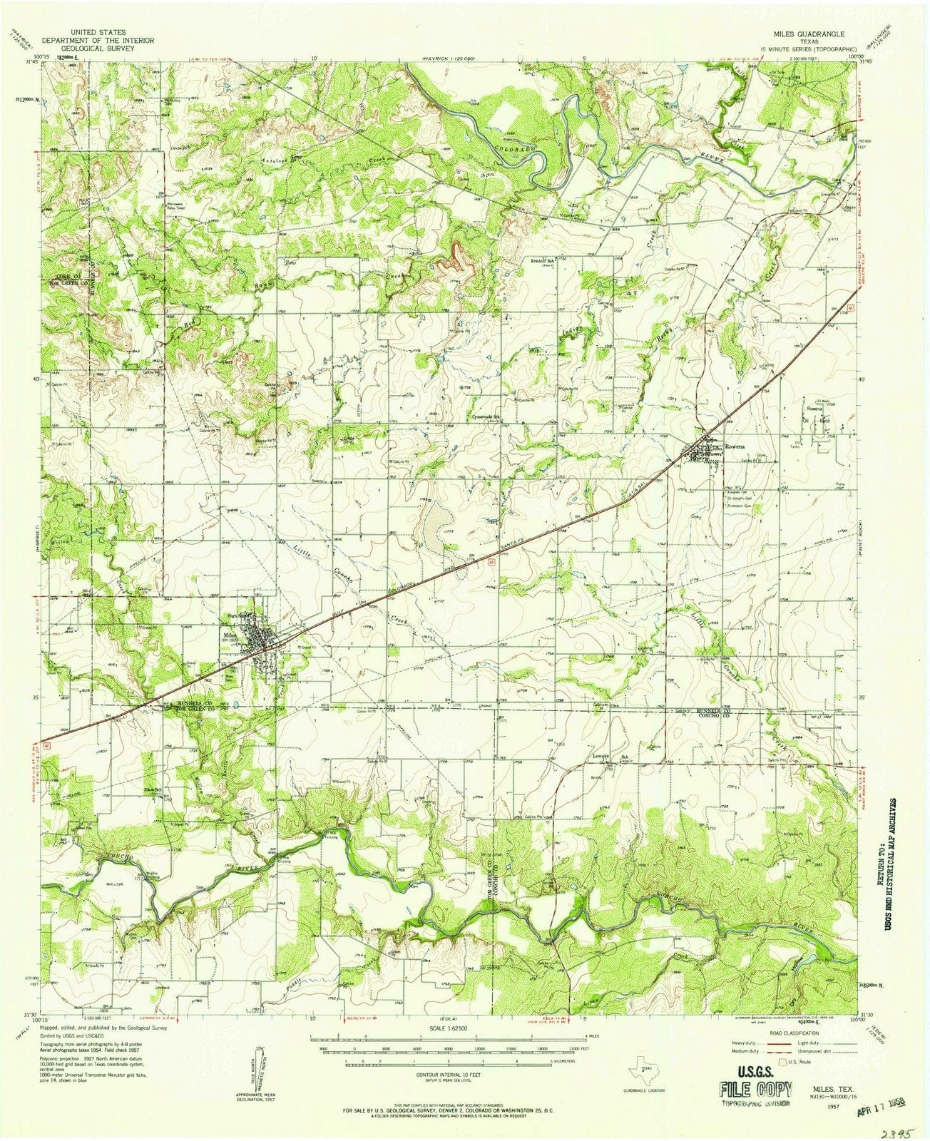 1957 Miles, TX - Texas - USGS Topographic Map