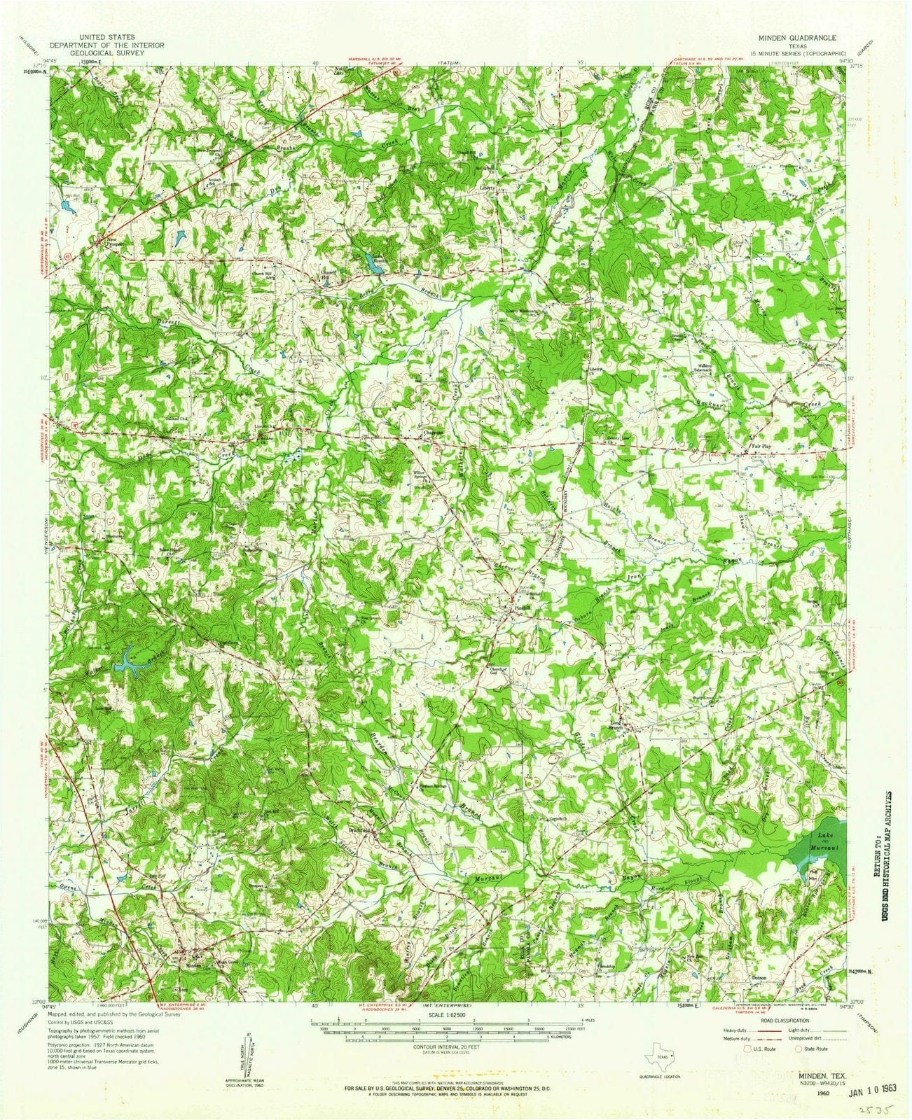 1960 Minden, TX - Texas - USGS Topographic Map