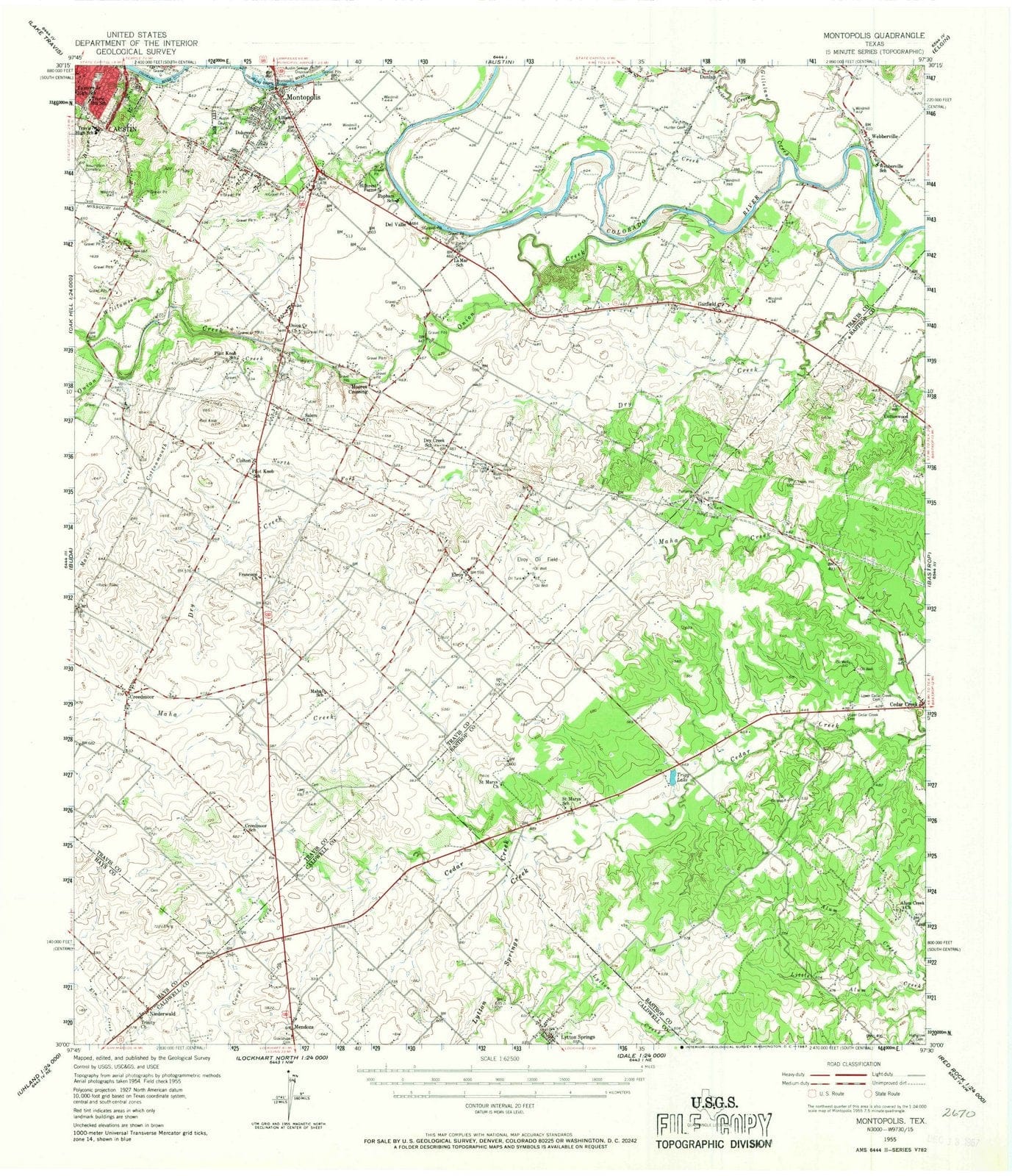 1955 Montopolis, TX - Texas - USGS Topographic Map