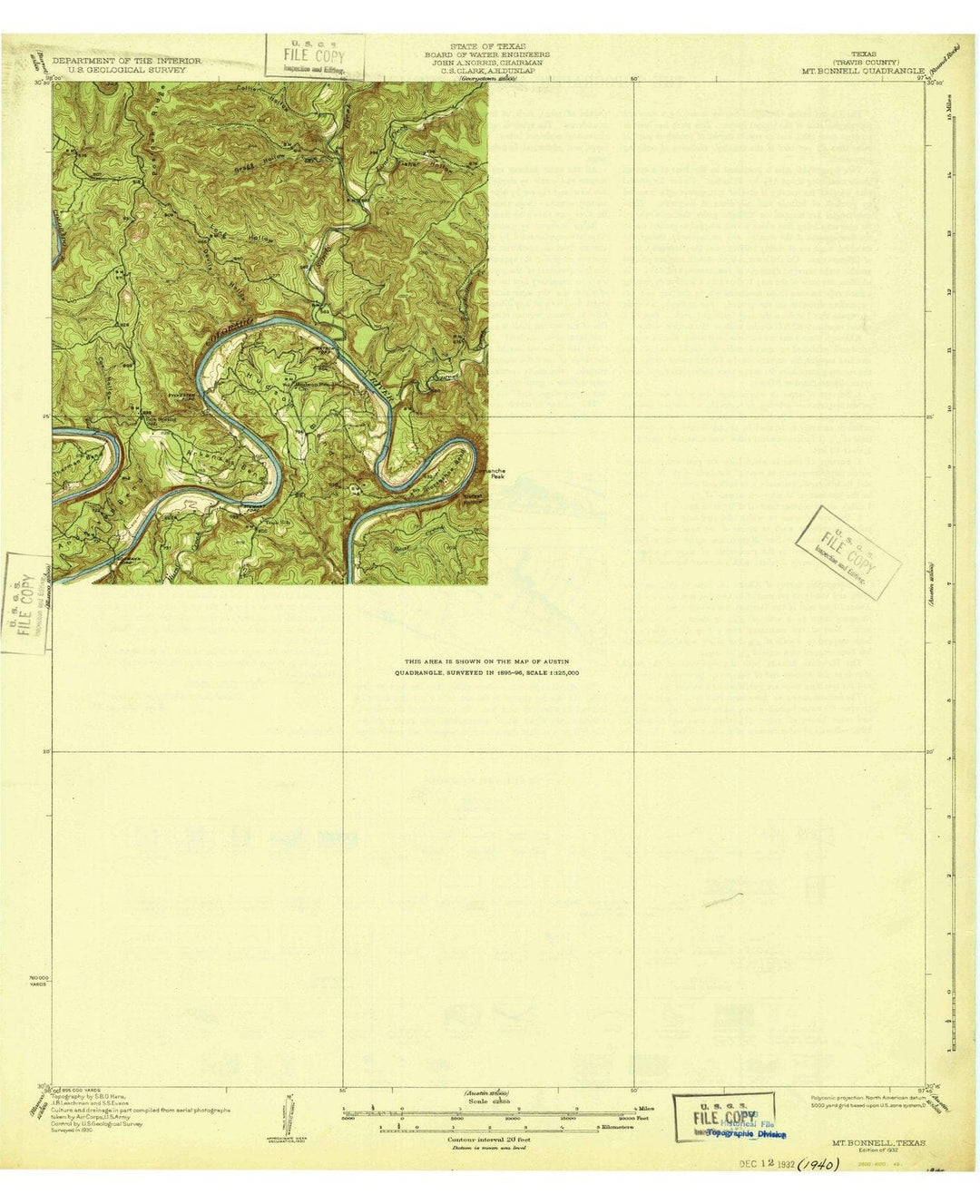 1932 Mt. Bonnell, TX - Texas - USGS Topographic Map