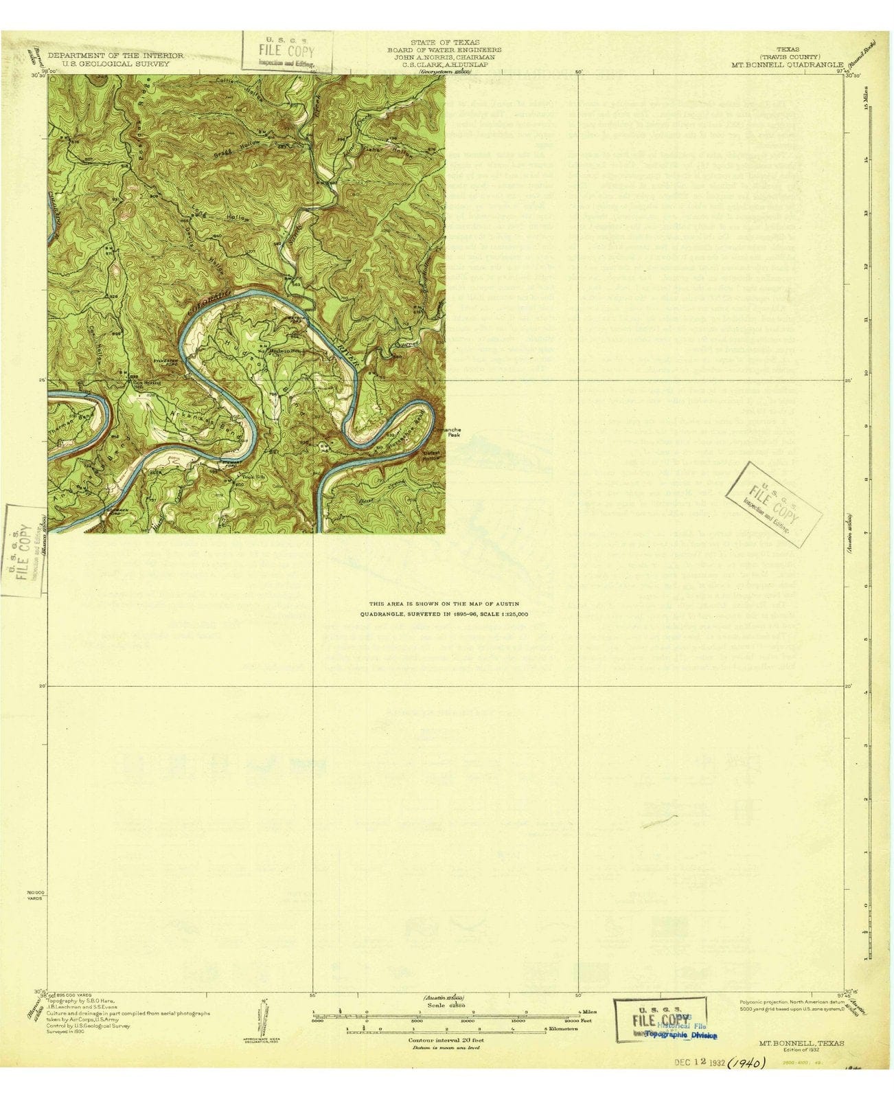 1932 Mt. Bonnell, TX - Texas - USGS Topographic Map