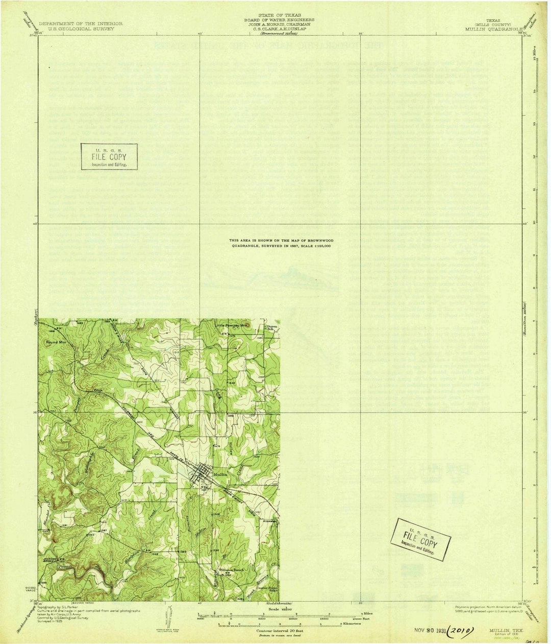 1931 Mullin, TX - Texas - USGS Topographic Map