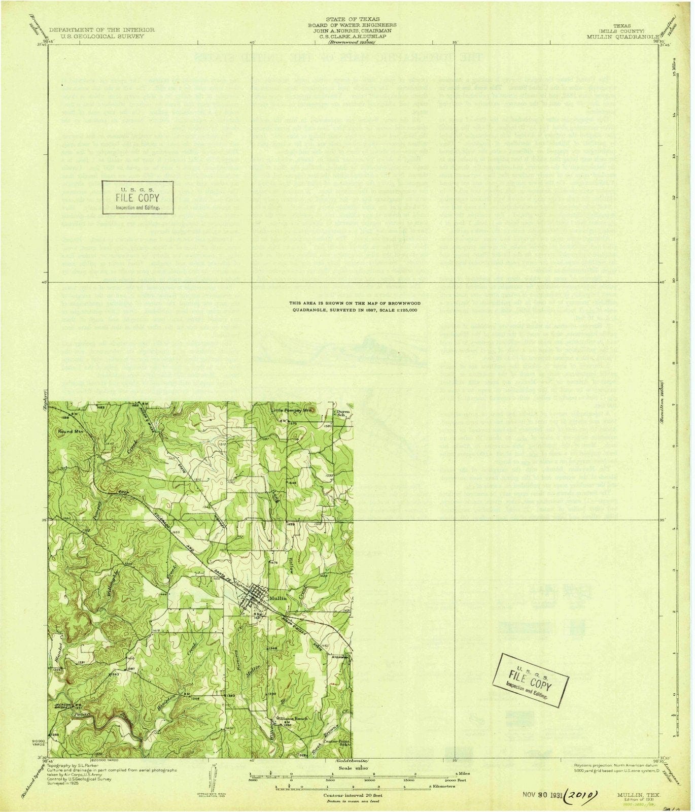 1931 Mullin, TX - Texas - USGS Topographic Map