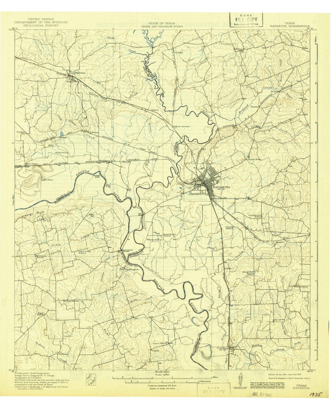 1914 Navasota, TX - Texas - USGS Topographic Map