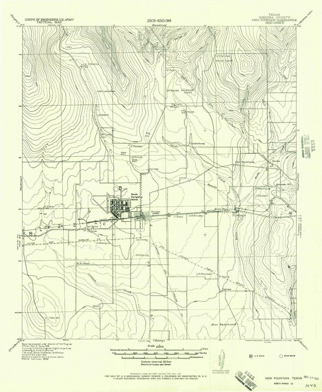 1956 New Fountain, TX - Texas - USGS Topographic Map