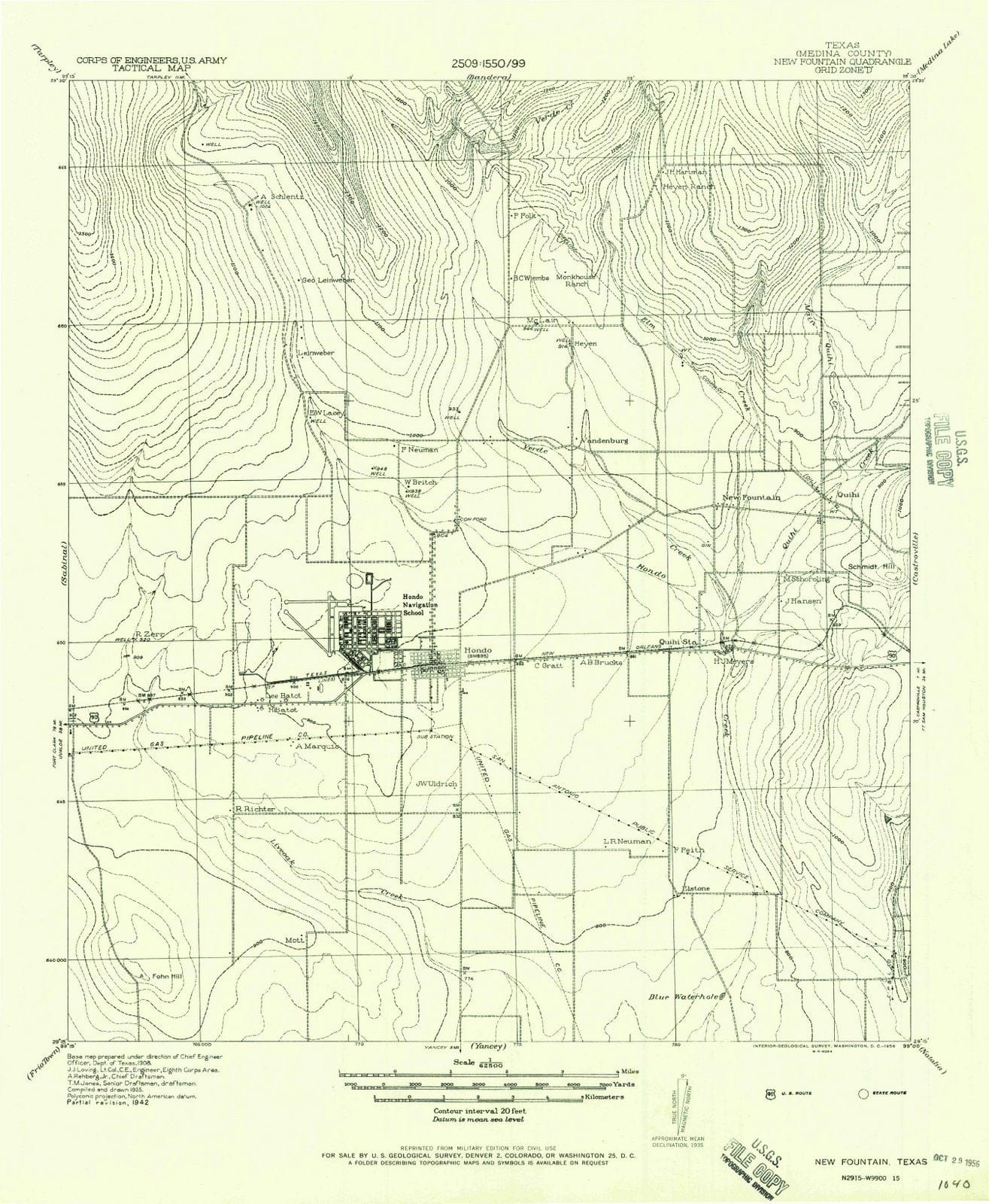 1956 New Fountain, TX - Texas - USGS Topographic Map