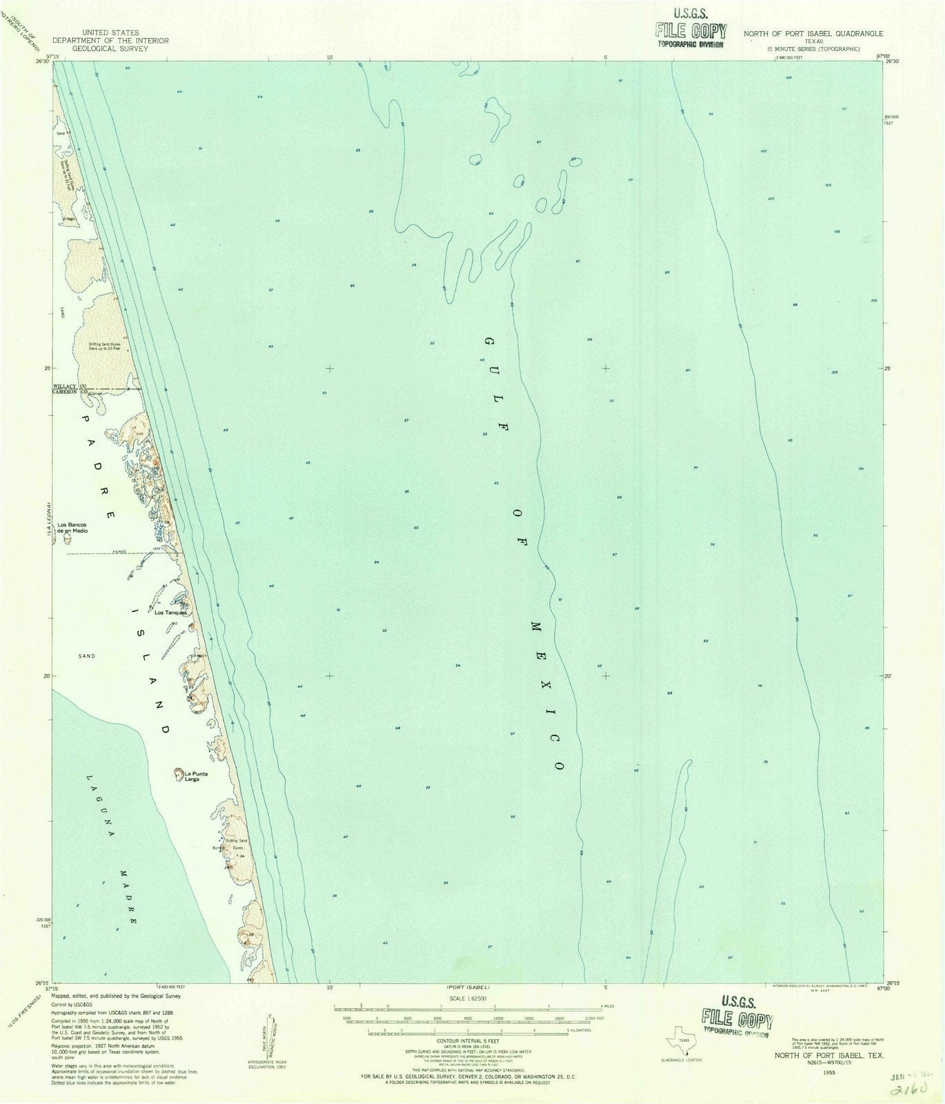 1955 North of Port Isabel, TX - Texas - USGS Topographic Map