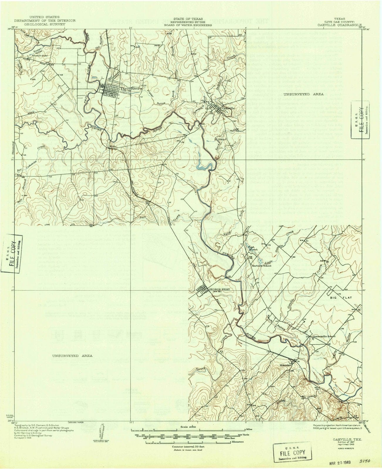 1927 Oakville, TX - Texas - USGS Topographic Map