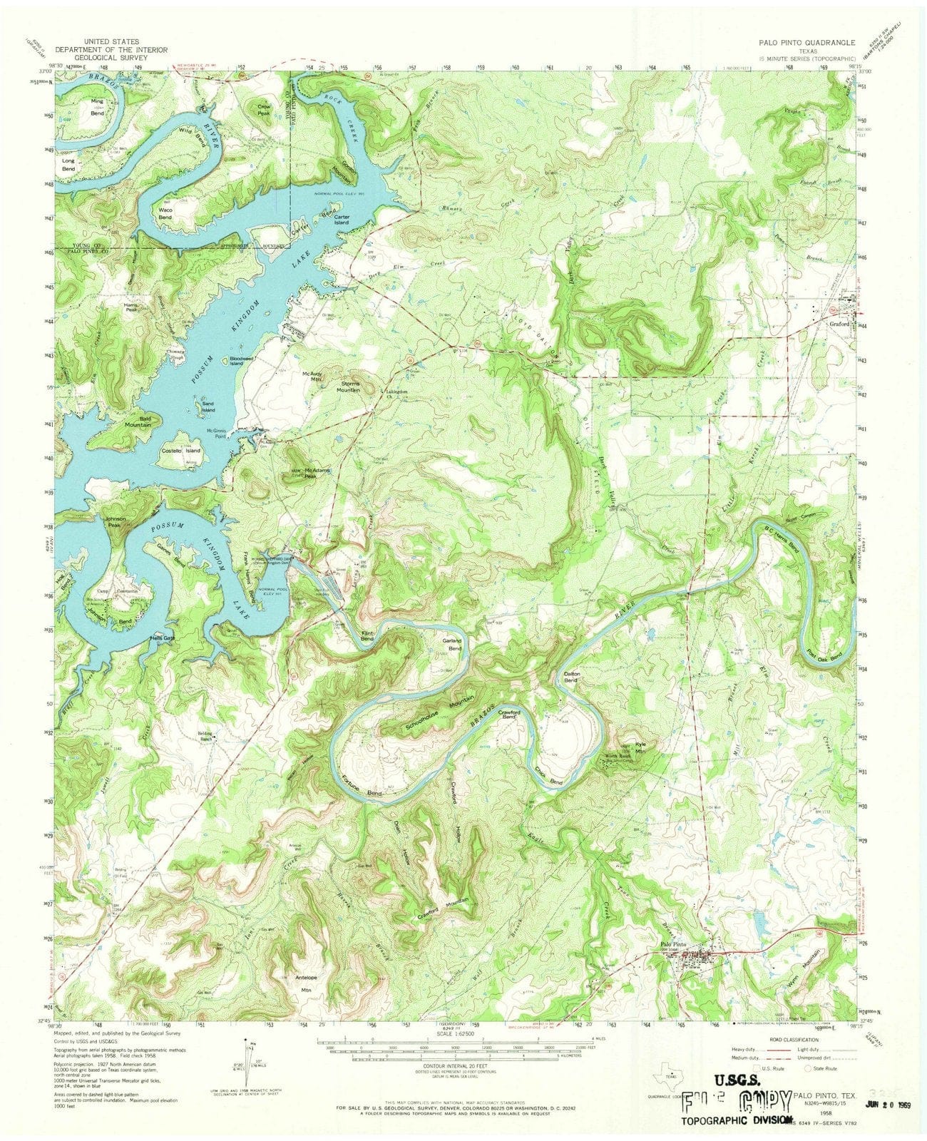 1958 Balance of Palo Pinto County, TX - Texas - USGS Topographic Map