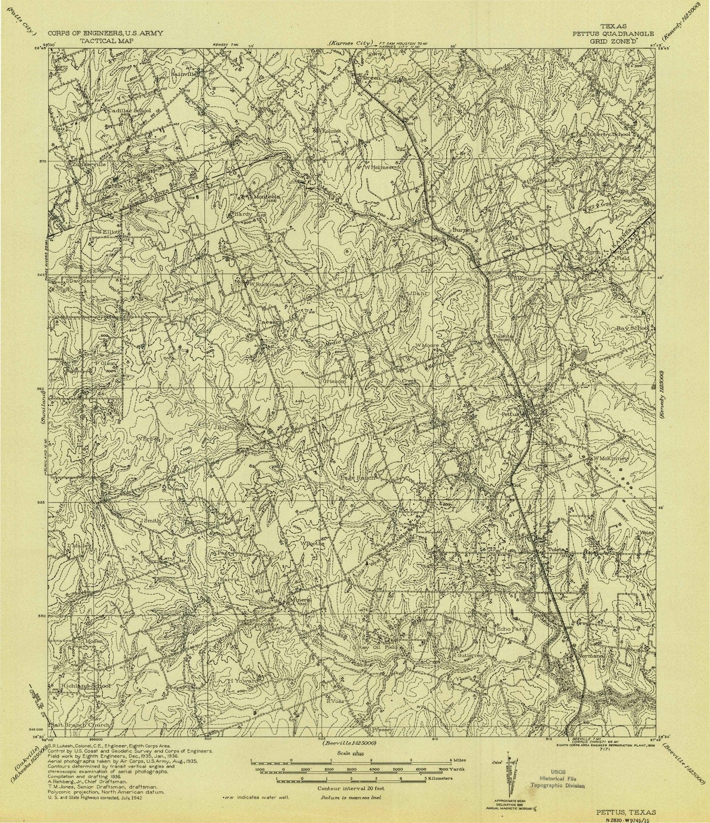 1936 Pettus, TX - Texas - USGS Topographic Map