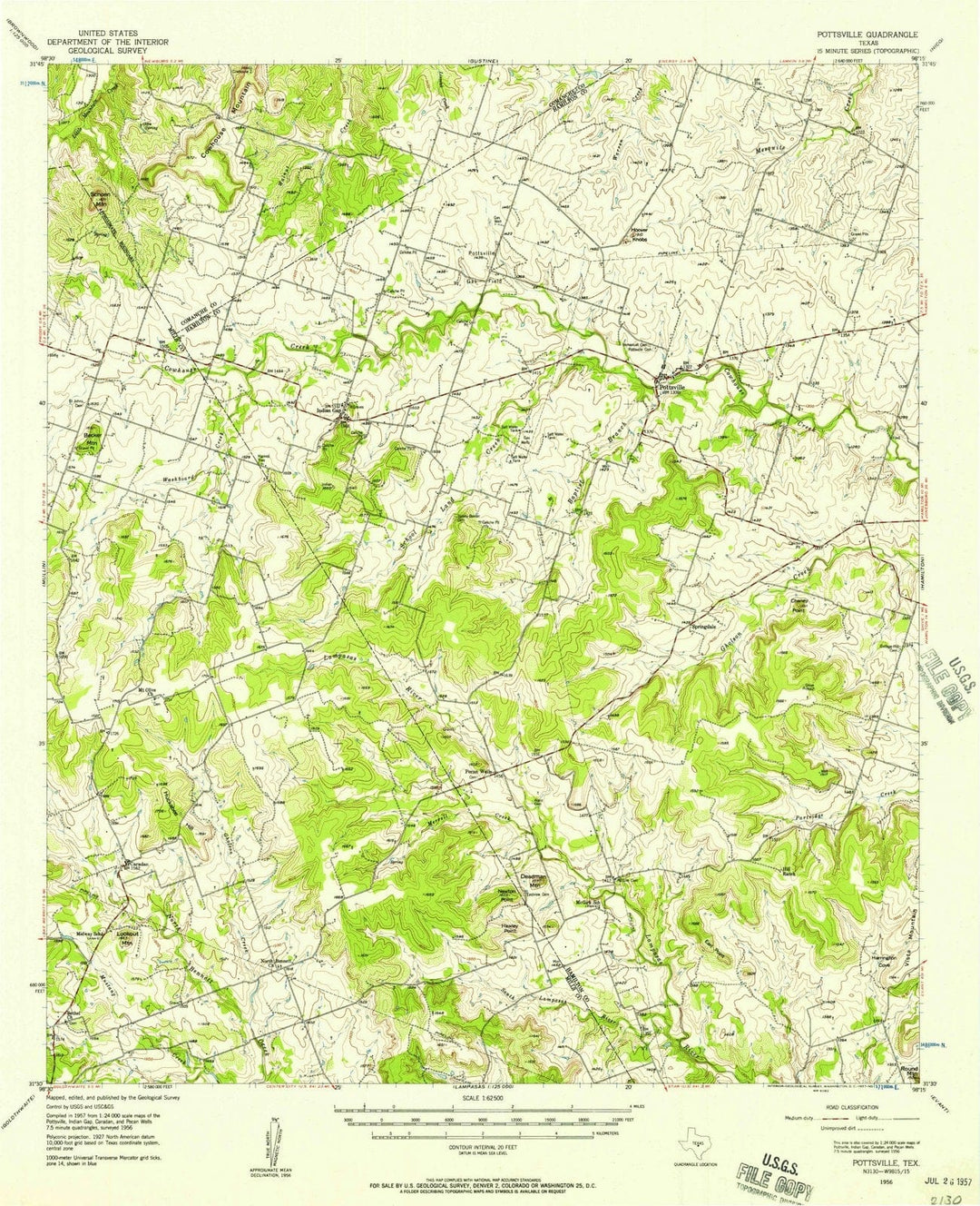 1956 Pottsville, TX - Texas - USGS Topographic Map