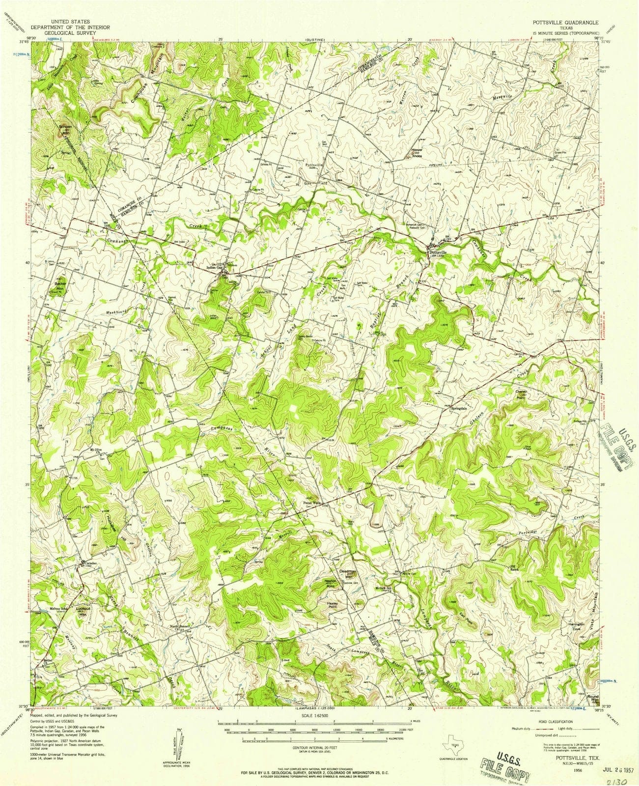 1956 Pottsville, TX - Texas - USGS Topographic Map