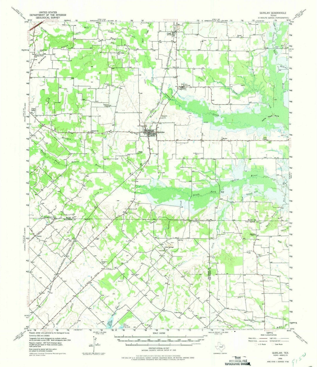 1956 Quinlan, TX - Texas - USGS Topographic Map