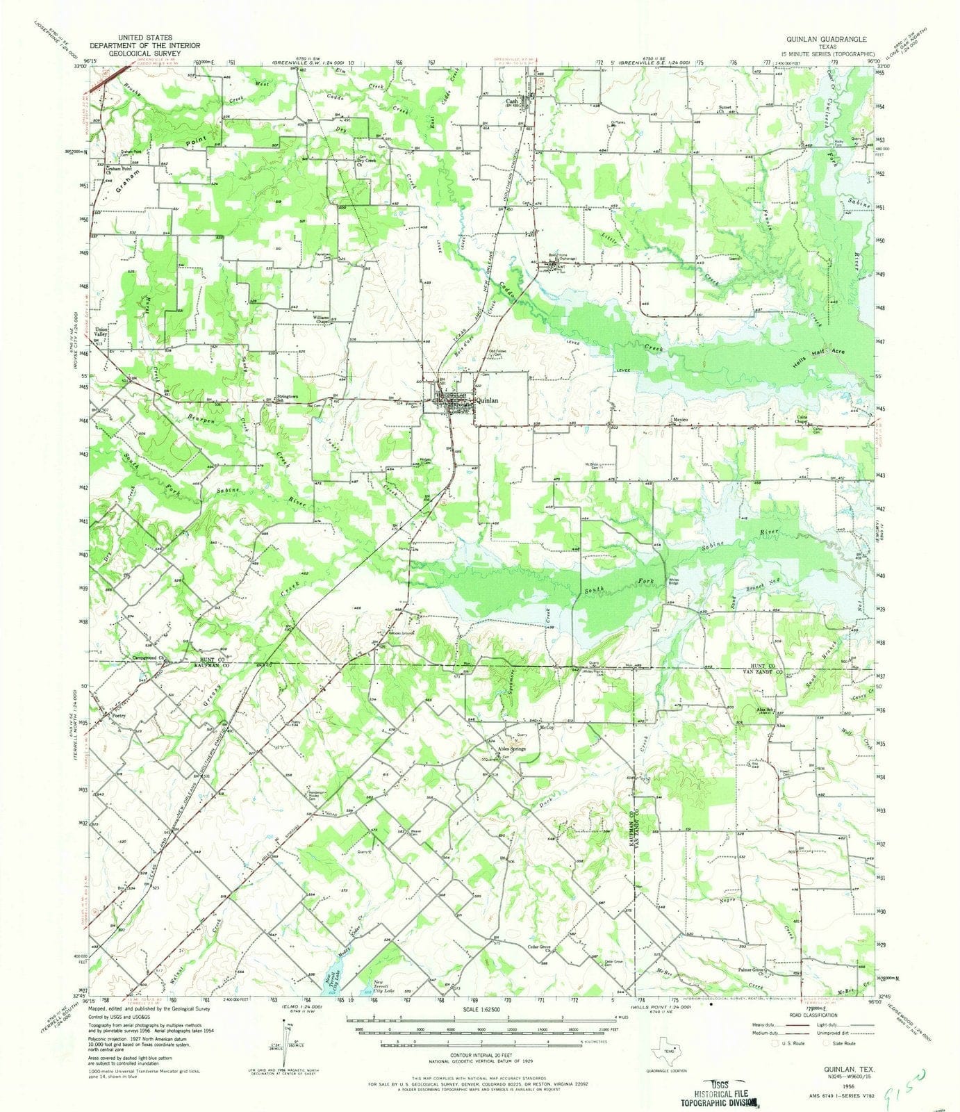 1956 Quinlan, TX - Texas - USGS Topographic Map