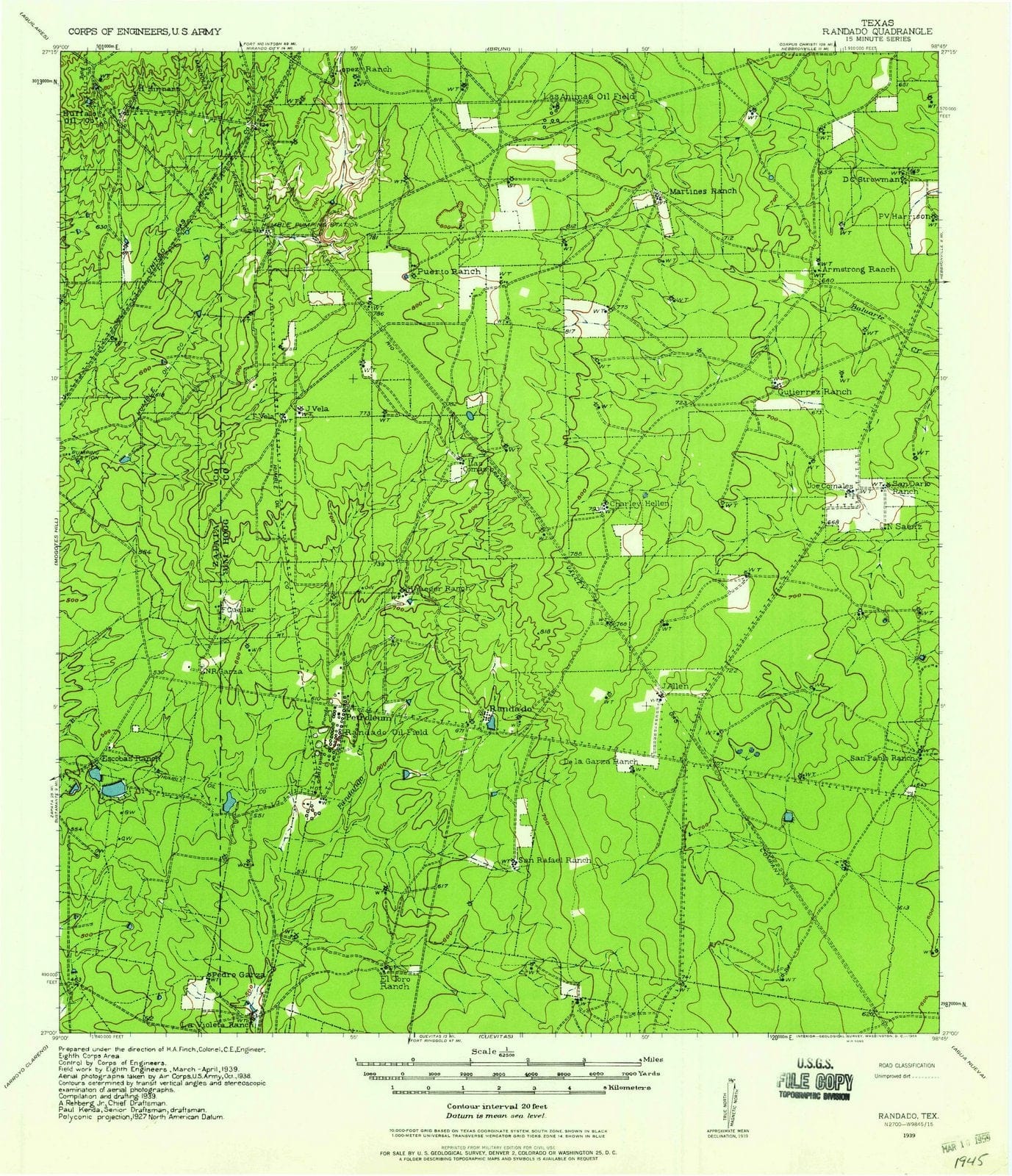 1939 Randado, TX - Texas - USGS Topographic Map