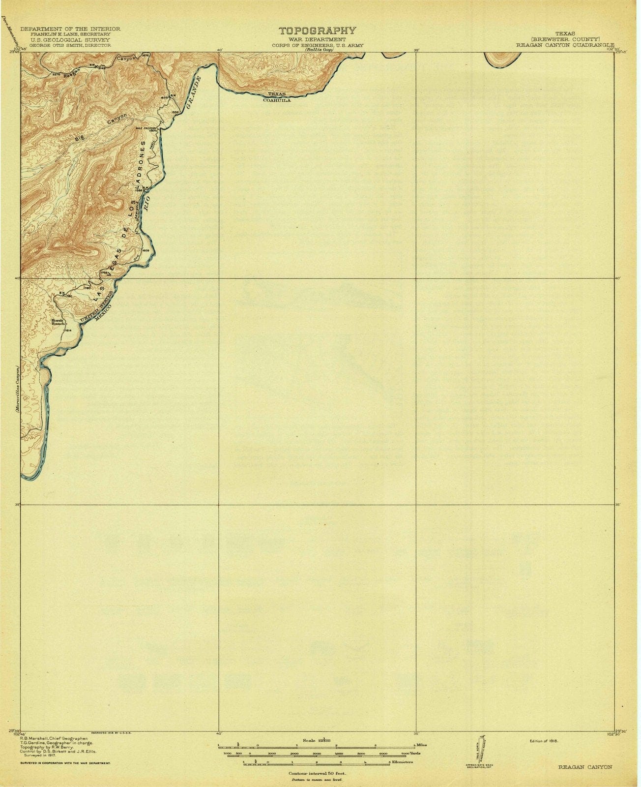 1918 Reagan Canyon, TX - Texas - USGS Topographic Map
