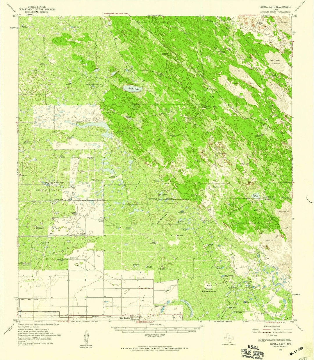 1956 Rosita Lake, TX - Texas - USGS Topographic Map