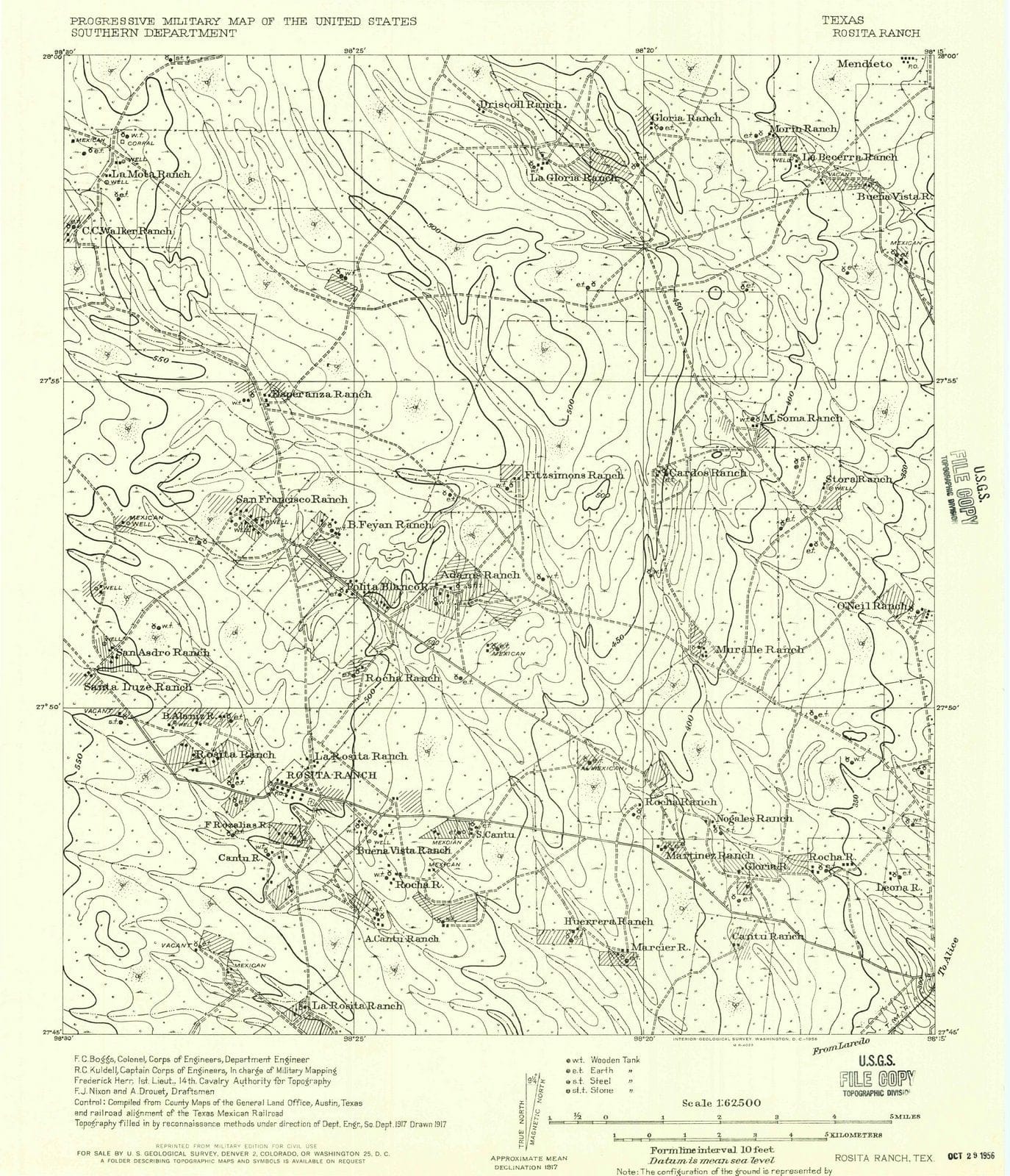 1956 Rosita Ranch, TX - Texas - USGS Topographic Map