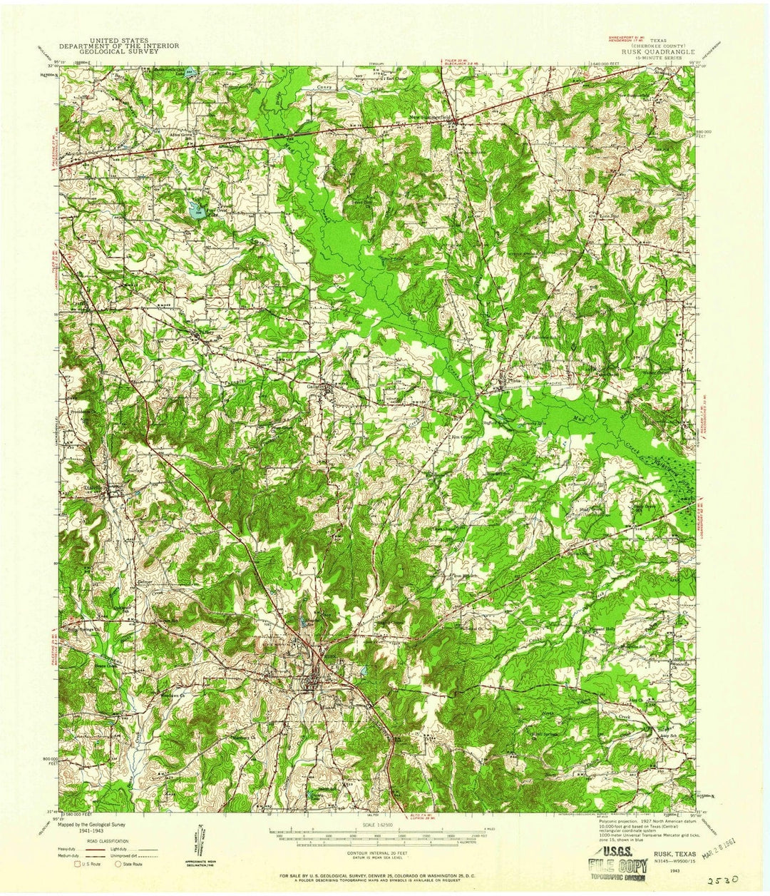 1943 Rusk, TX - Texas - USGS Topographic Map