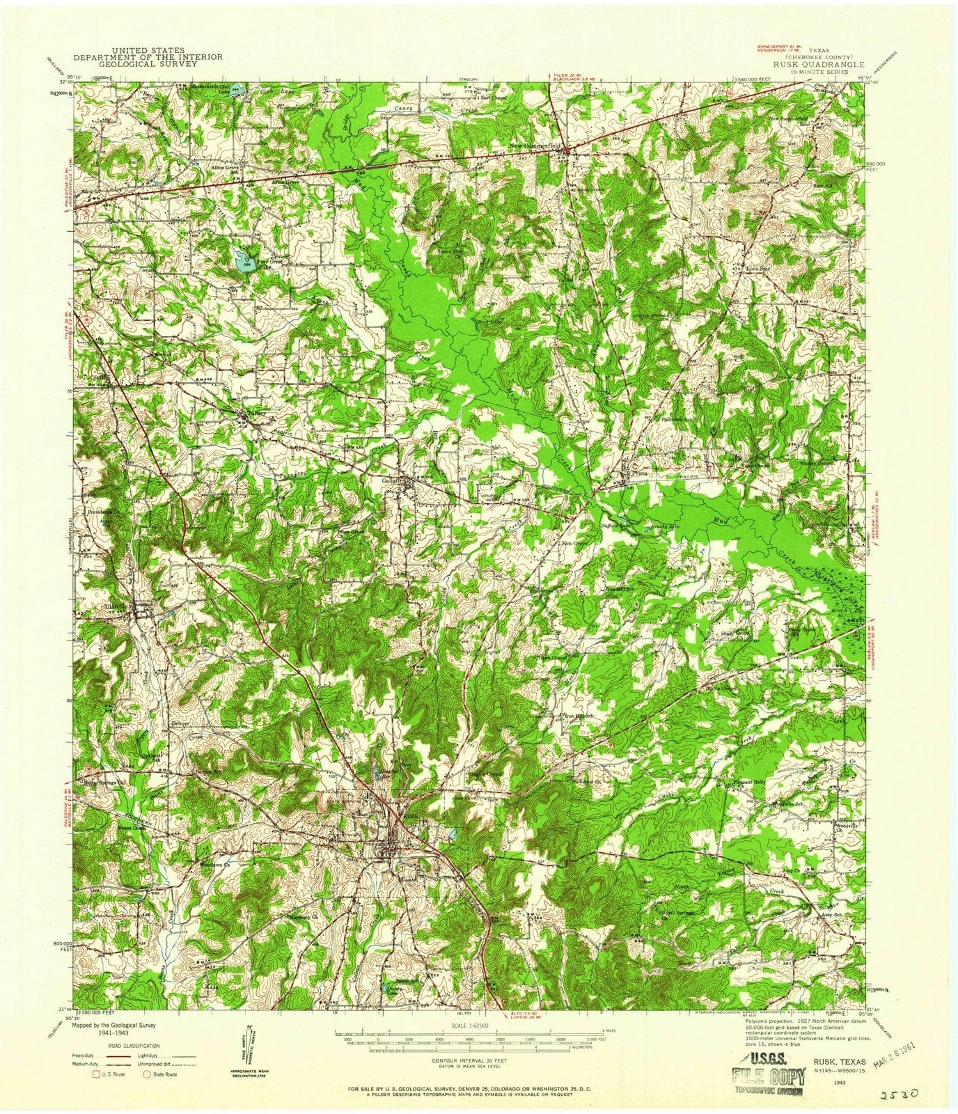1943 Rusk, TX - Texas - USGS Topographic Map