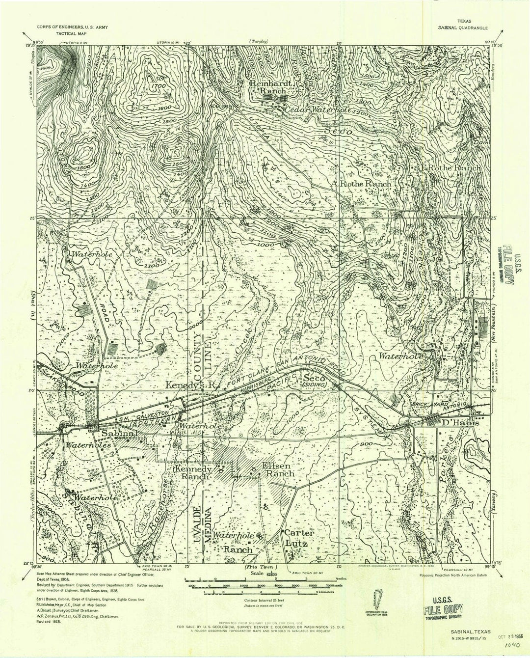 1956 Sabinal, TX - Texas - USGS Topographic Map