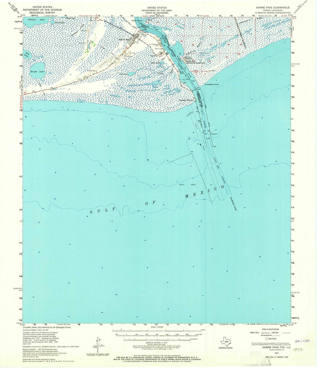 1957 Sabine Pass, TX - Texas - USGS Topographic Map