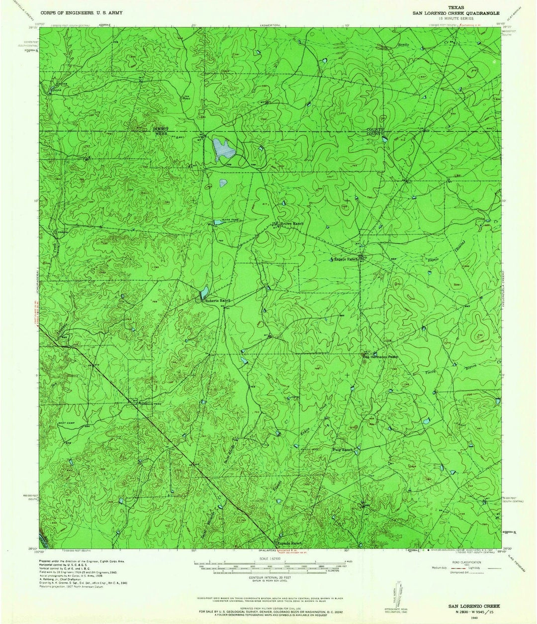 1940 San Loranzo Creek, TX - Texas - USGS Topographic Map