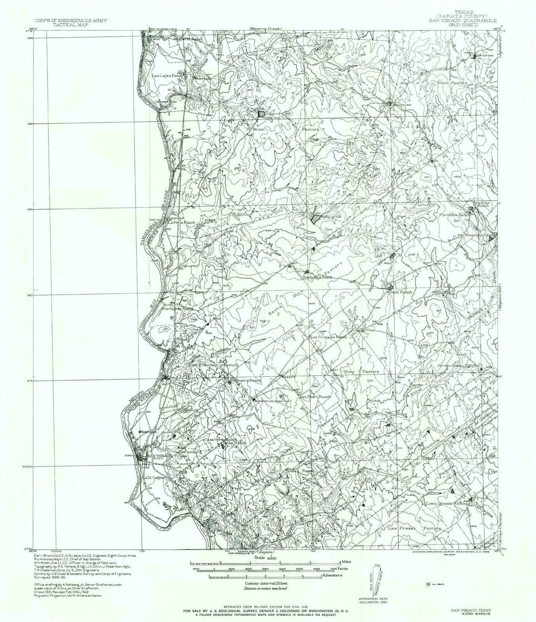 1942 San Ygnacio, TX - Texas - USGS Topographic Map