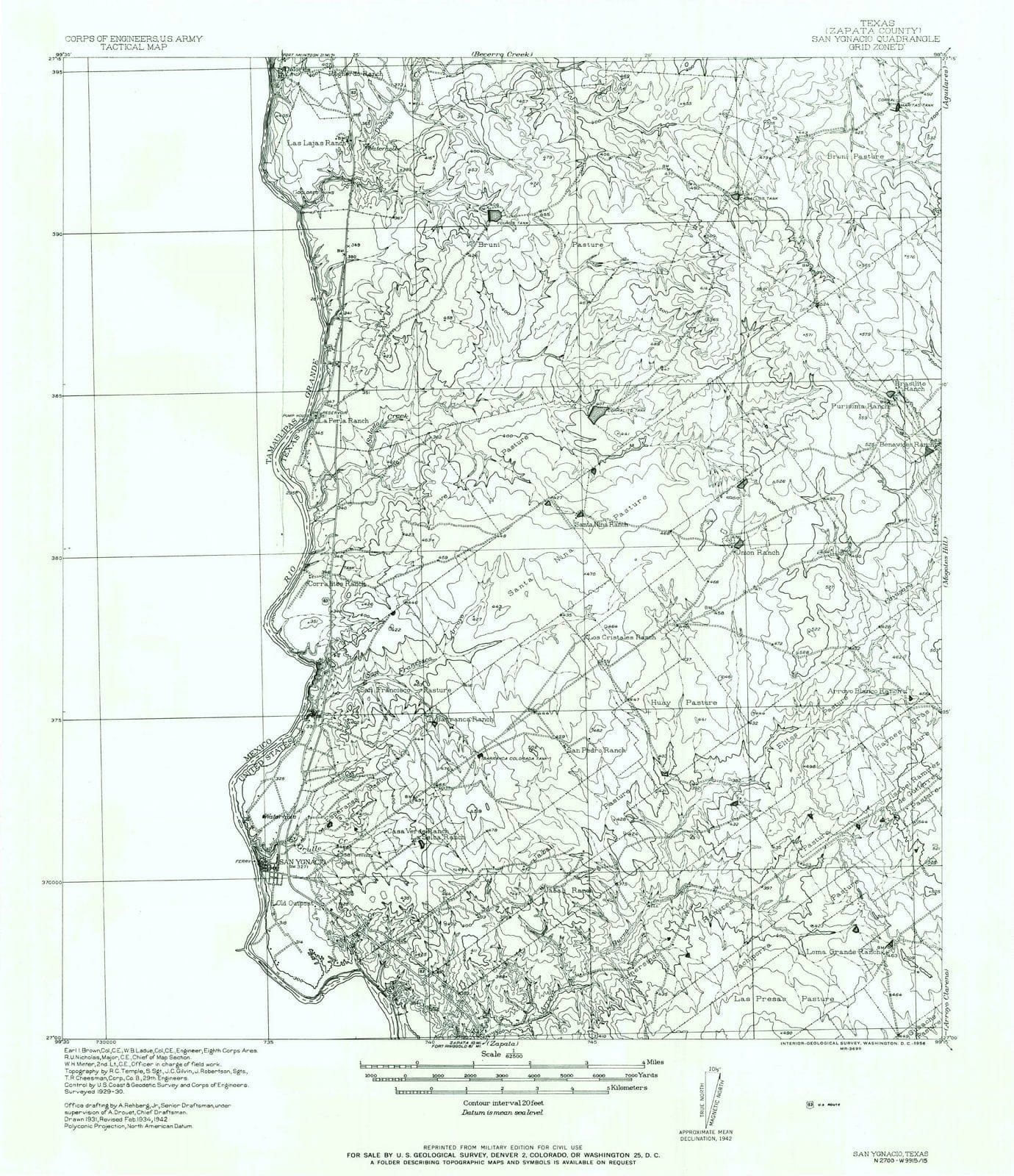 1942 San Ygnacio, TX - Texas - USGS Topographic Map