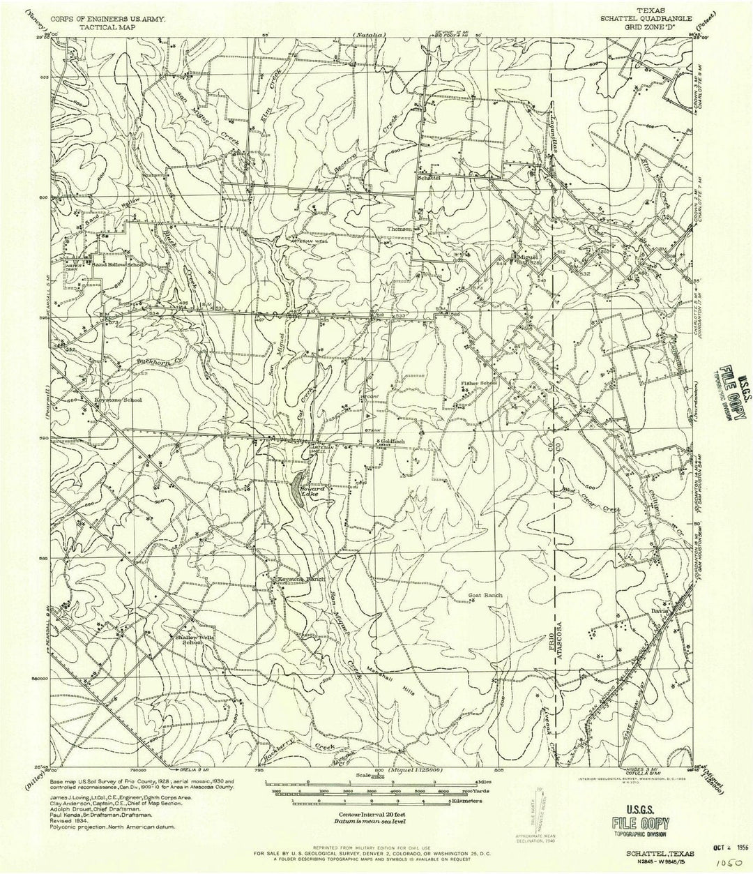 1934 Schattel, TX - Texas - USGS Topographic Map