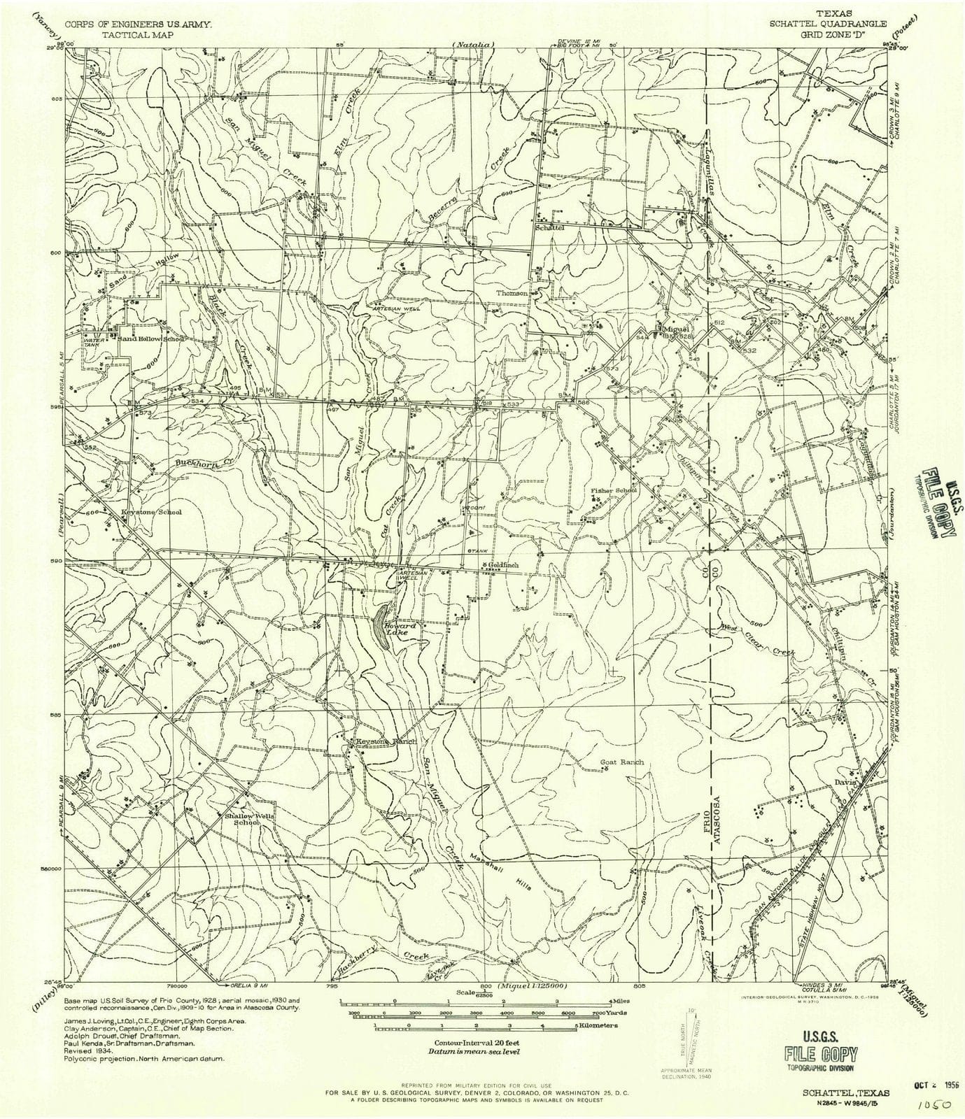 1934 Schattel, TX - Texas - USGS Topographic Map