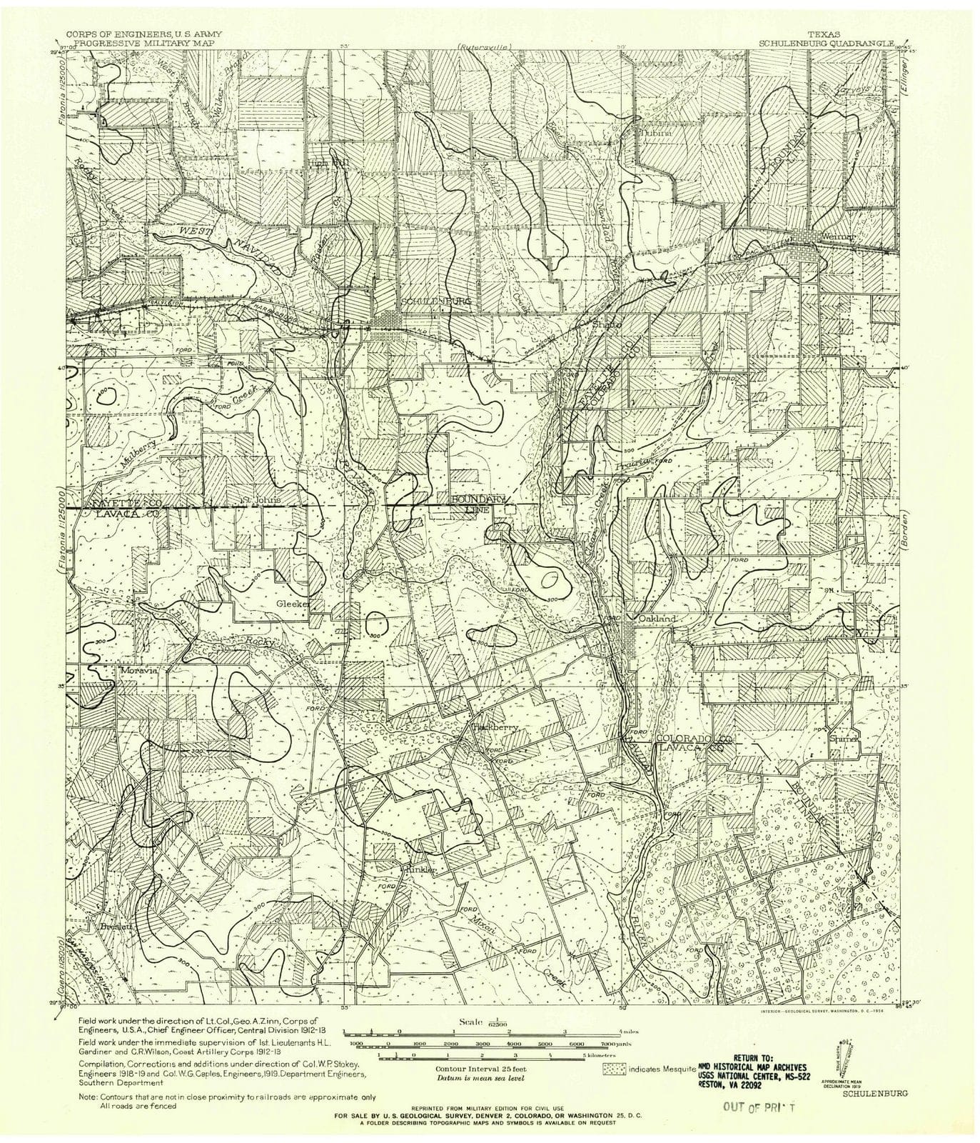 1919 Schulenburg, TX - Texas - USGS Topographic Map