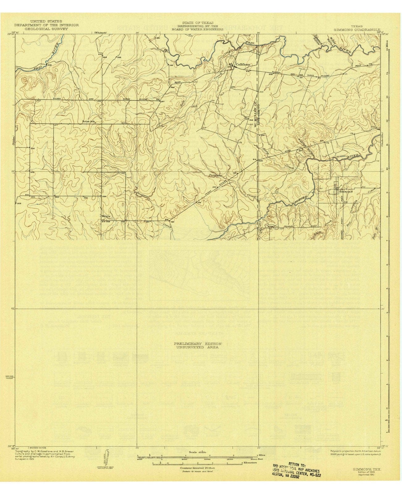1929 Simmons, TX - Texas - USGS Topographic Map