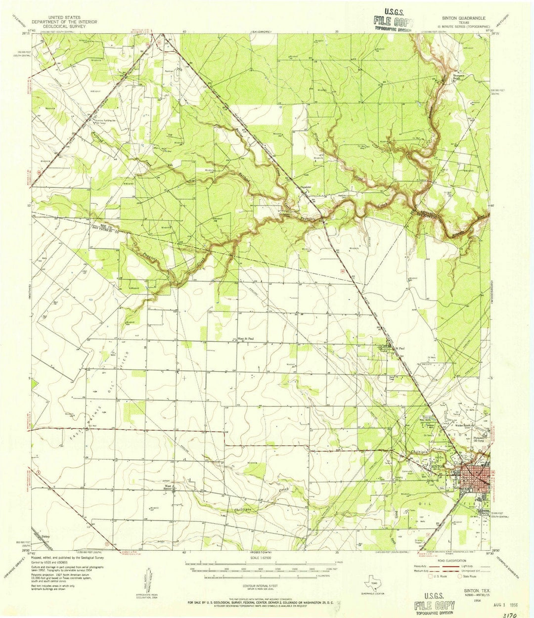 1954 Sinton, TX - Texas - USGS Topographic Map