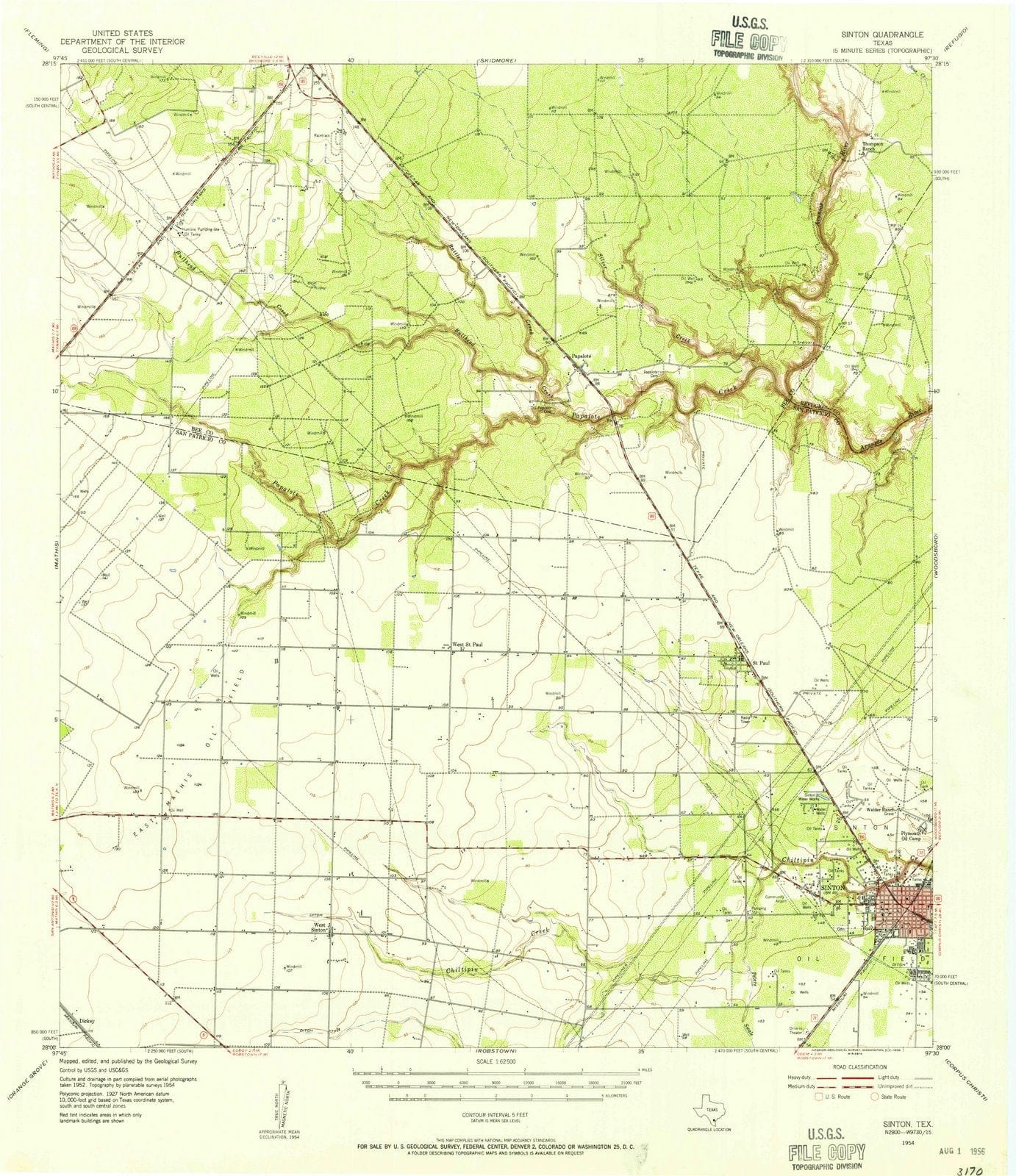 1954 Sinton, TX - Texas - USGS Topographic Map