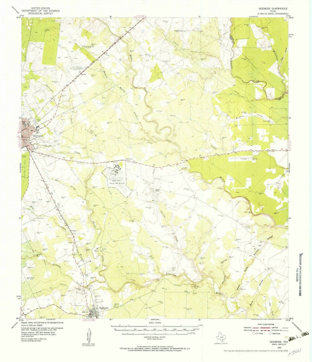 1954 Skidmore, TX - Texas - USGS Topographic Map