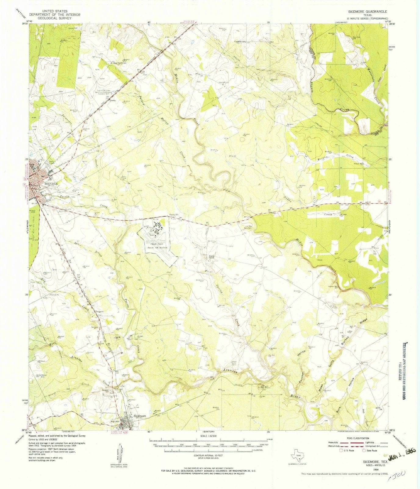 1954 Skidmore, TX - Texas - USGS Topographic Map