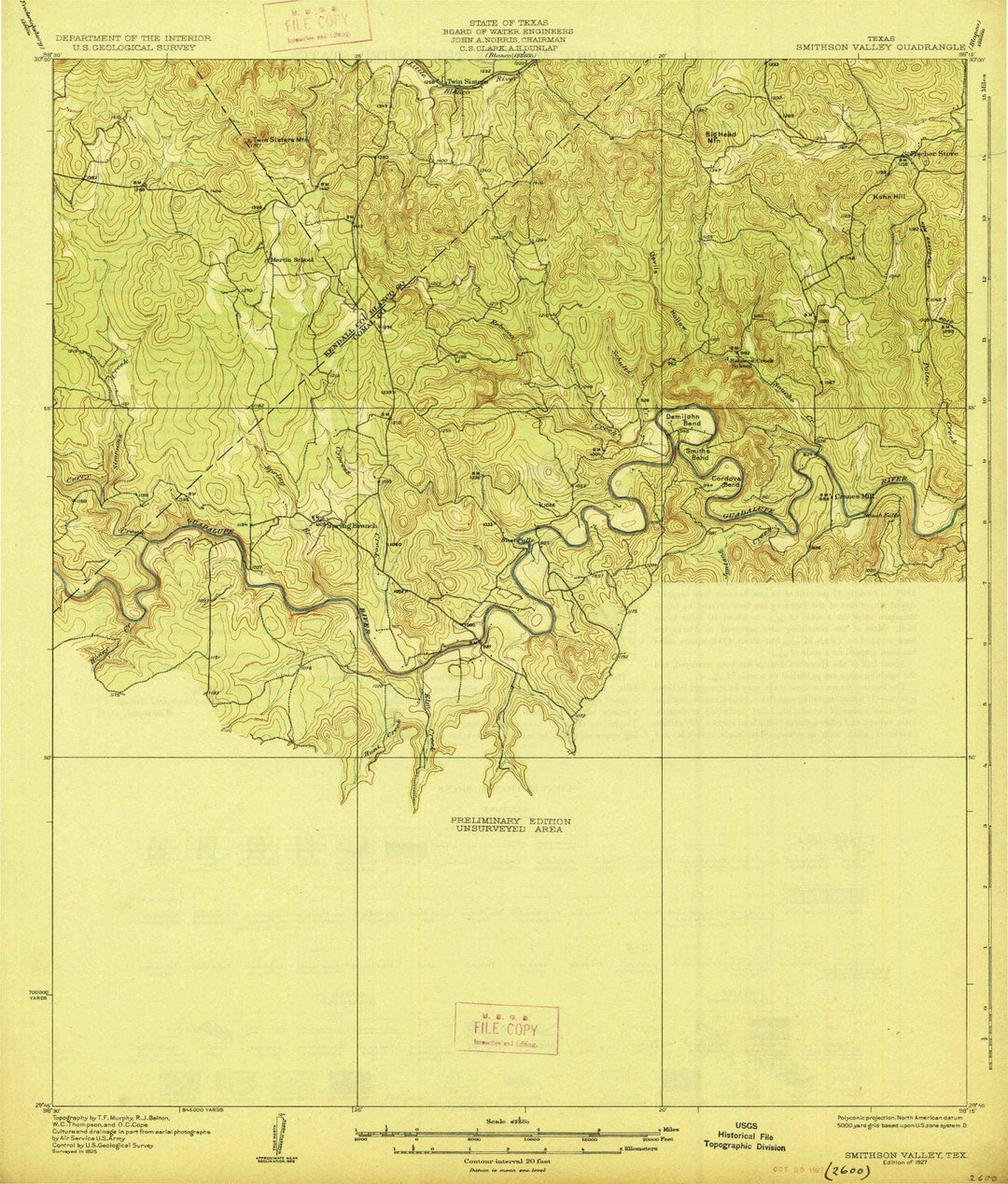 1927 Smithson Valley, TX - Texas - USGS Topographic Map