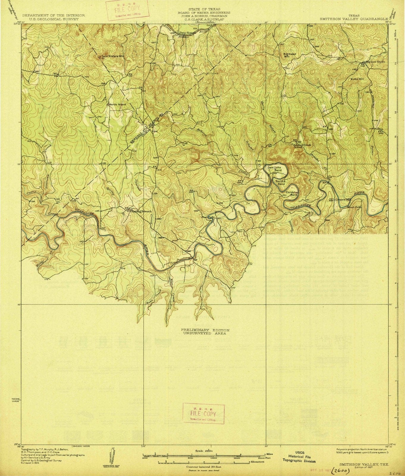 1927 Smithson Valley, TX - Texas - USGS Topographic Map