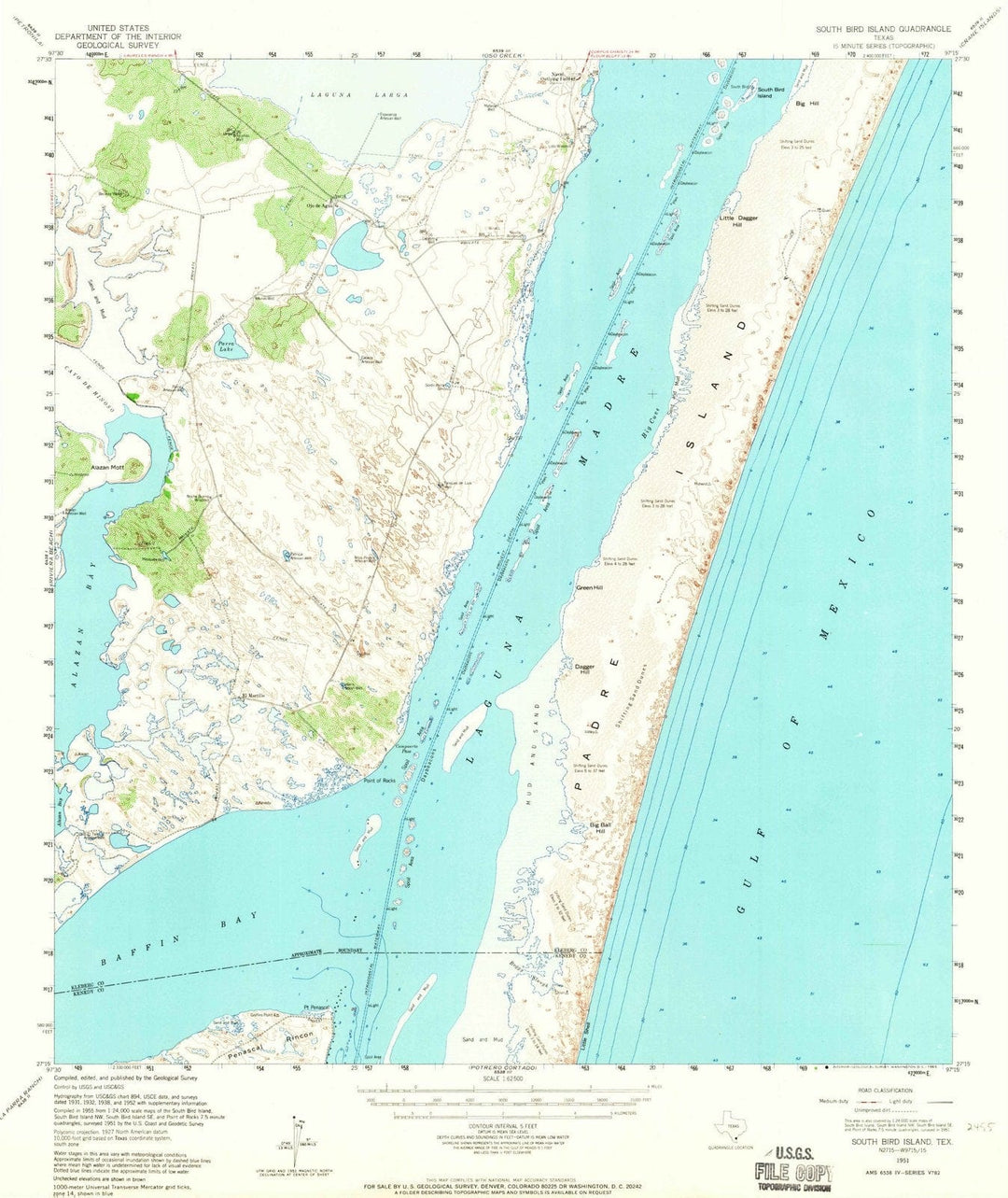 1951 South Bird Island, TX - Texas - USGS Topographic Map