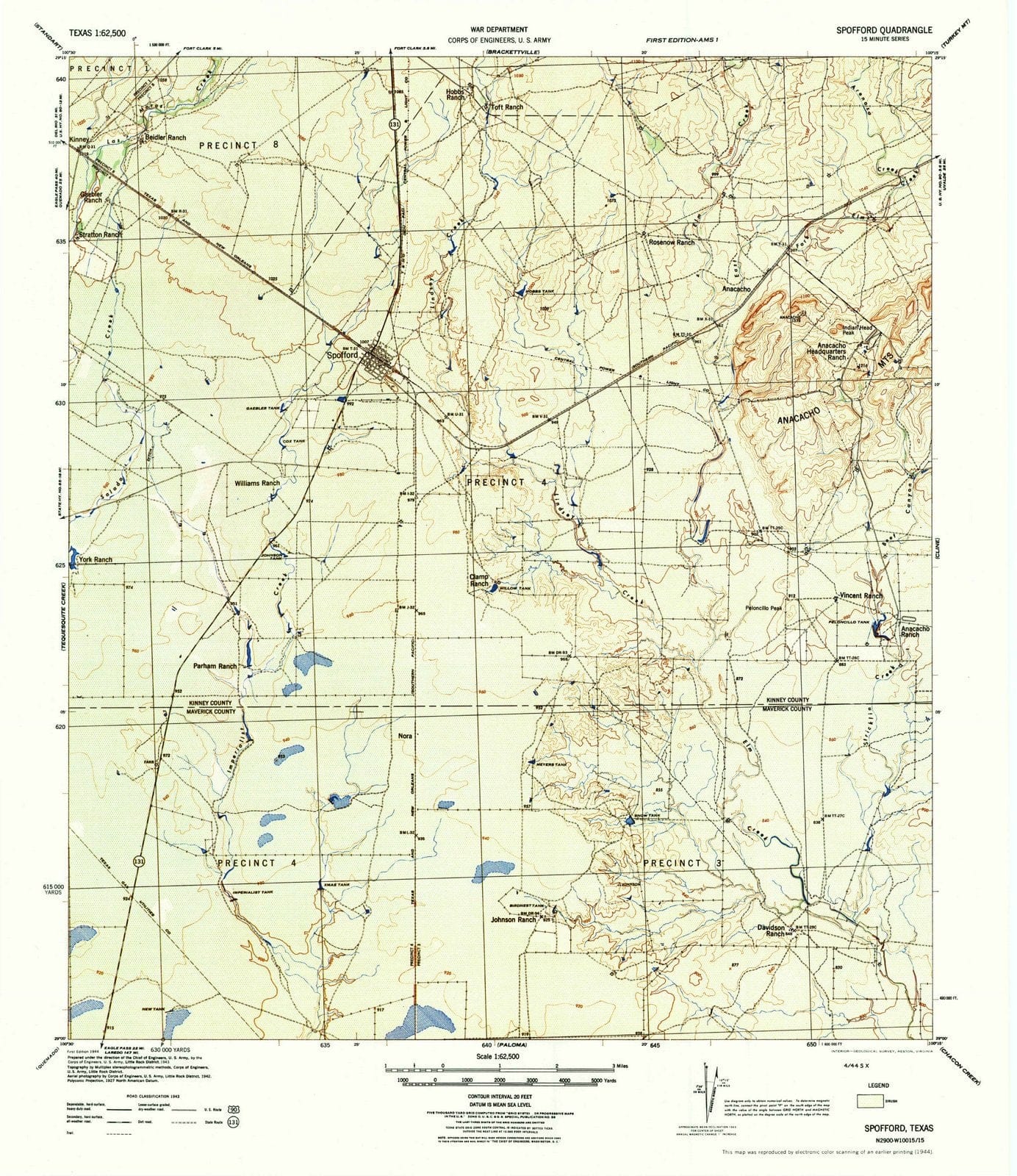 1944 Spofford, TX - Texas - USGS Topographic Map