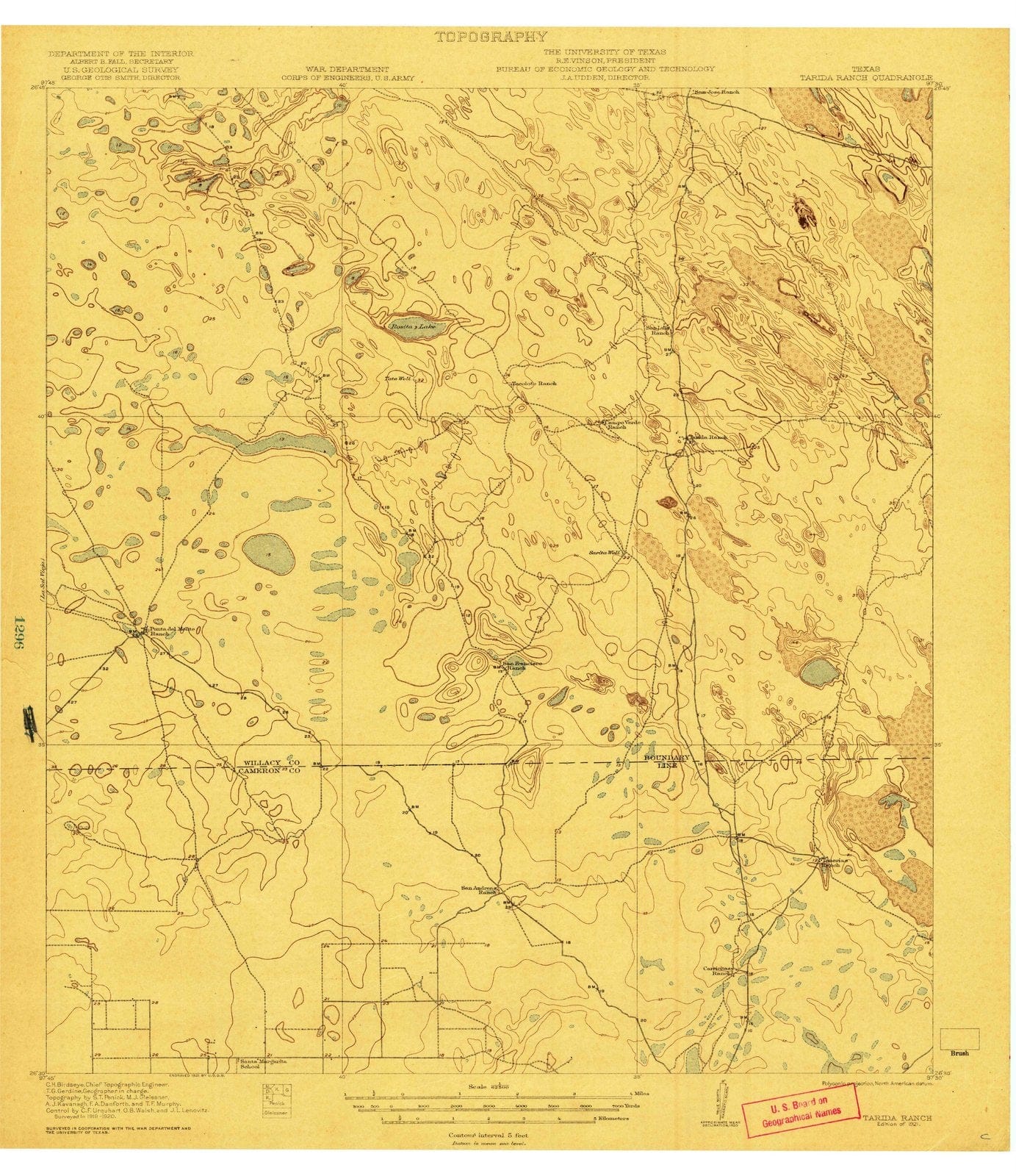 1921 Tarida Ranch, TX - Texas - USGS Topographic Map
