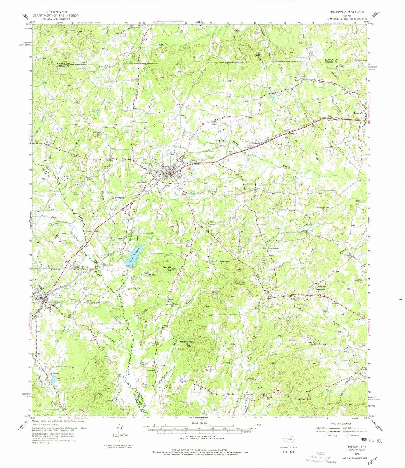 1958 Timpson, TX - Texas - USGS Topographic Map