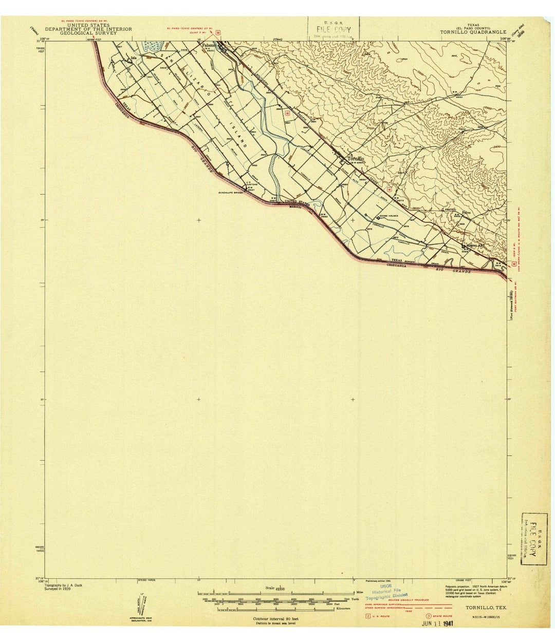 1941 Tornillo, TX - Texas - USGS Topographic Map